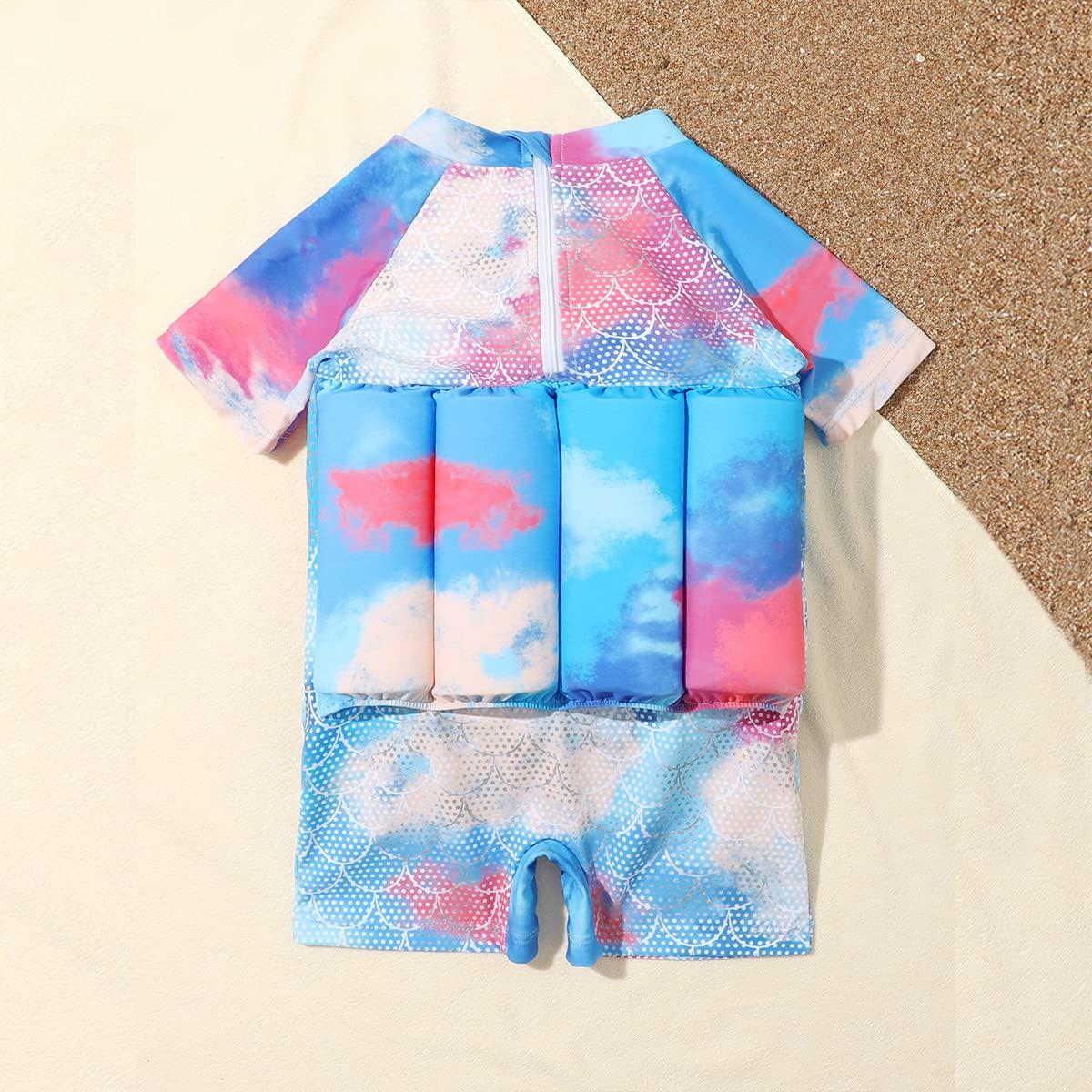 IDOPIP IDOPIP Kids Baby Boy Girl Float Suit with Adjustable Buoyancy Floatation Swimsuit Floating Swimwear Bathing Suit Toddler Float Swim Vest with 8 Removable Buoyancy Stick Blue + Colorful 2-3 Years