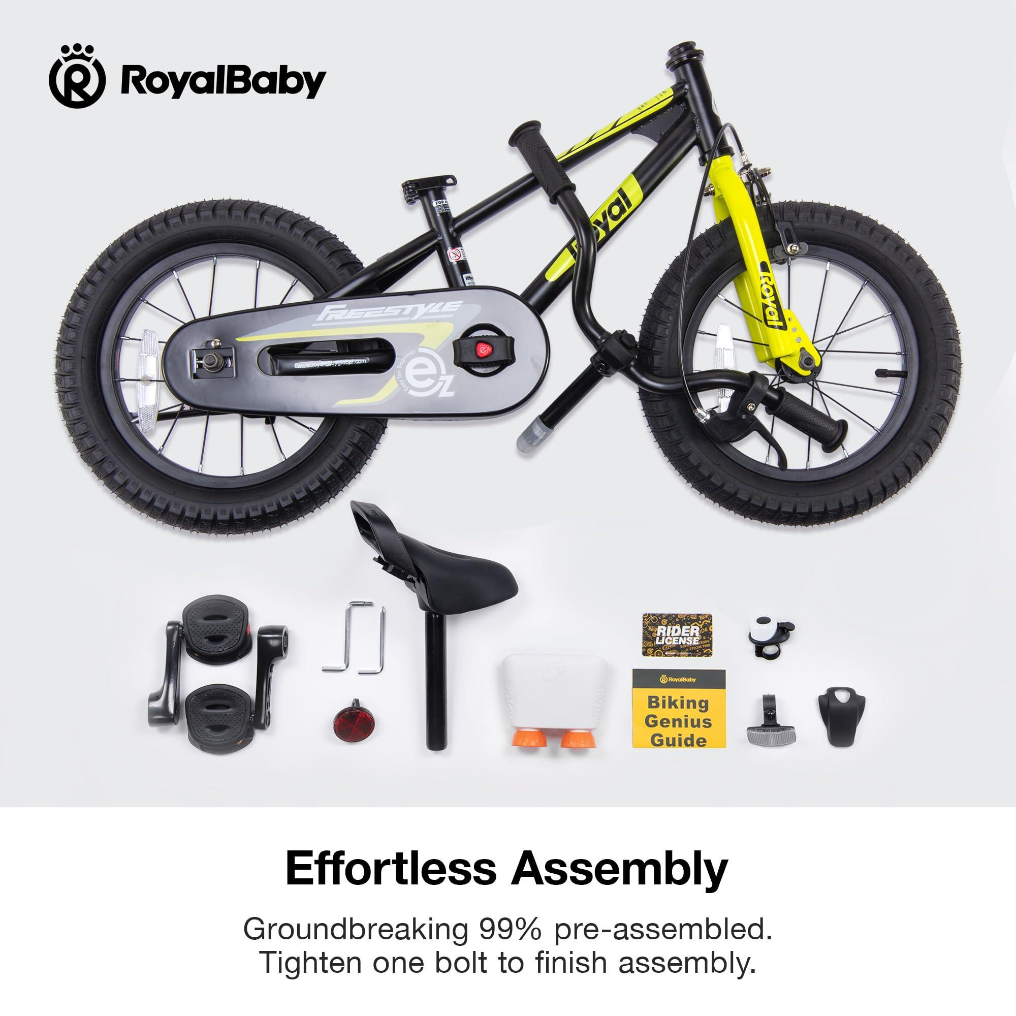 RoyalBaby Royalbaby EZ Kids Bike, 18 Inch Balance Pedal Convertable Bicycle, Easy Learn Balancing to Biking Boys Girls Ages 4-7 Years Beginners, 18" Wheel Black