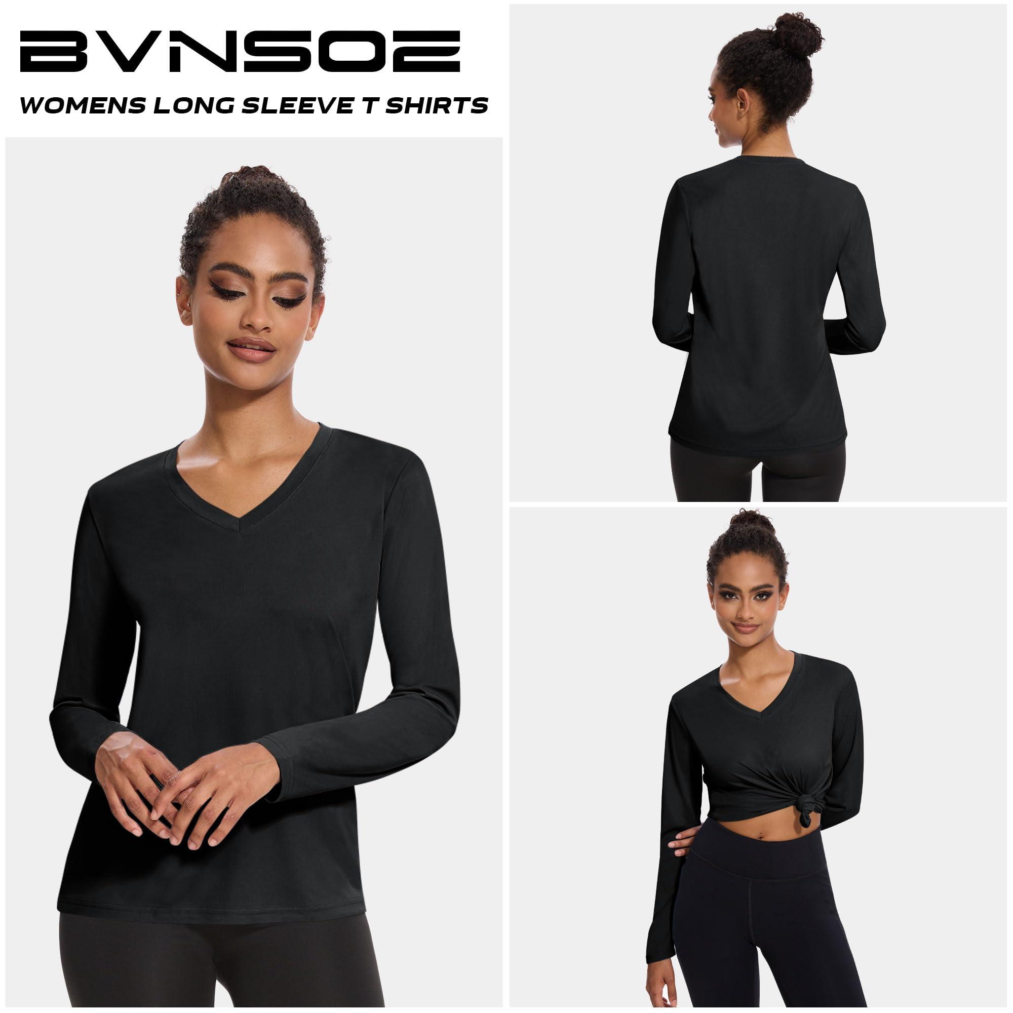 BVNSOZ 4-7 Pack Long Sleeve Shirts for Women,Moisture Wicking Shirts Long Sleeve Workout Tops for Women V Neck Hiking T-Shirts