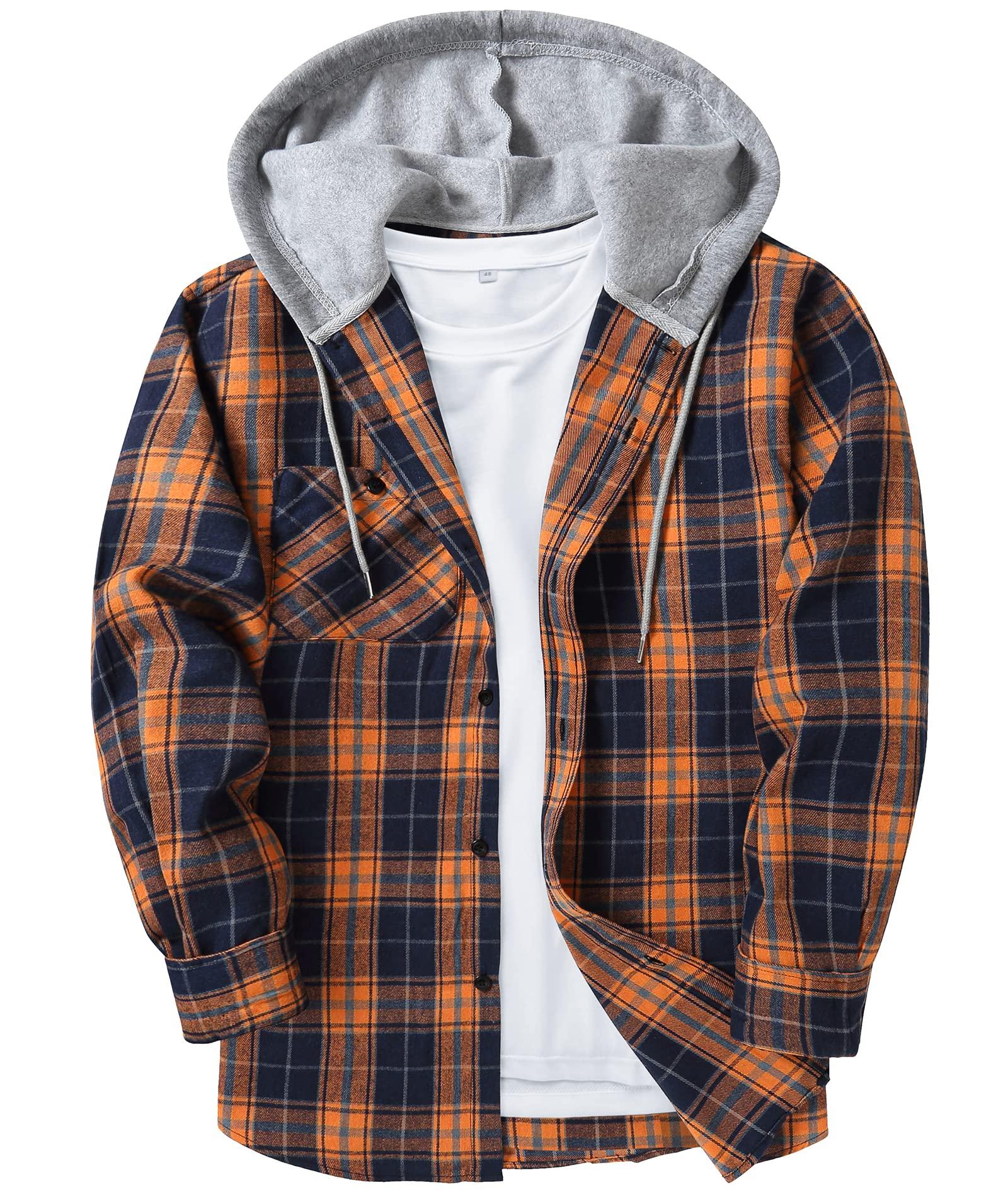 SWISSWELL Mens Flannel Hooded Shirt Long Sleeve Fashion Plaid Hoodie Button Down Shirts Jacket with Pocket