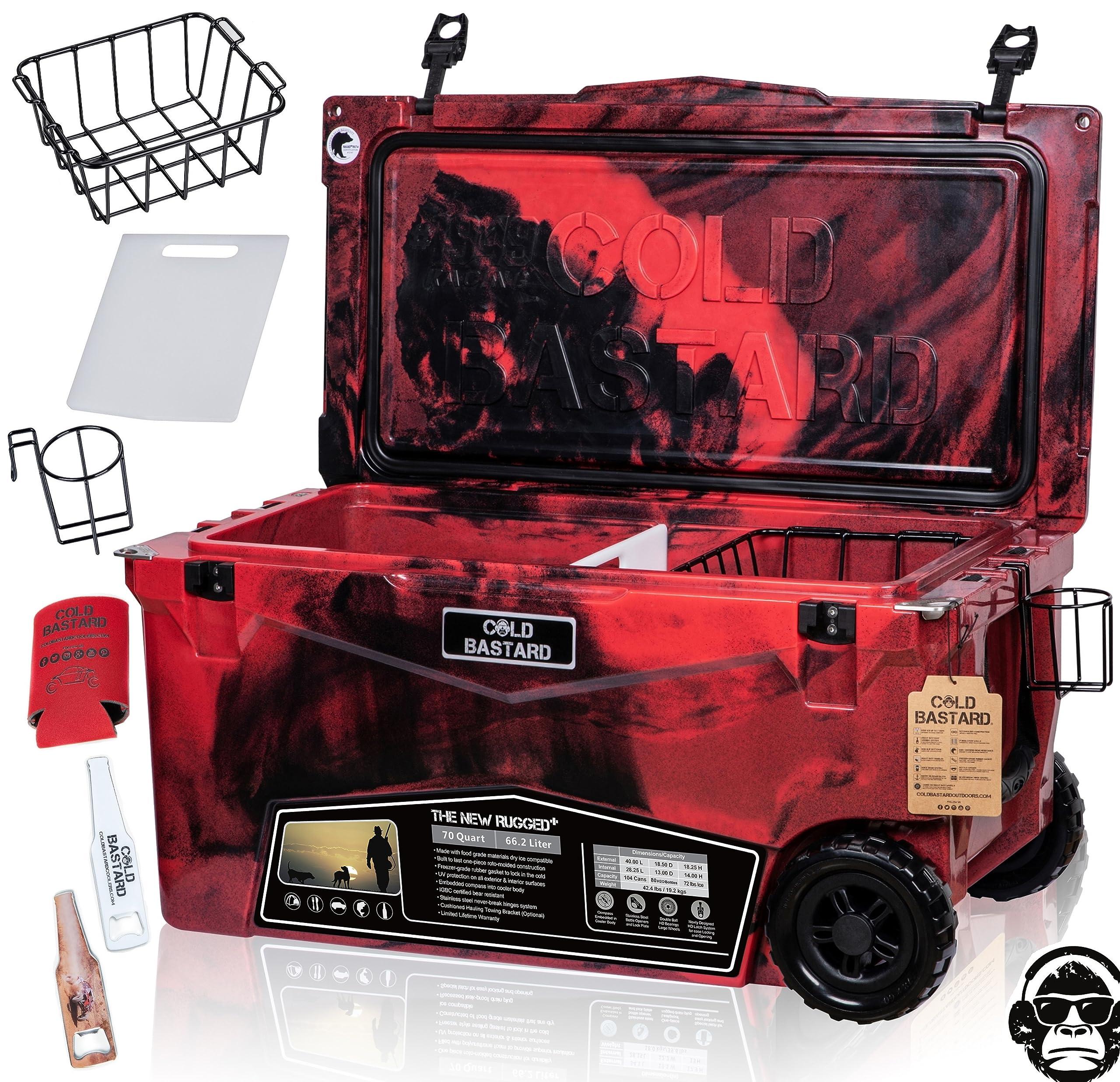COLD BASTARD COOLERS COLD BASTARD COOLERS 70QTW Rugged+ CAMO Red Large Wheels The Best Premium Ice Chest Cooler Accessories Free S&H (CB70W-CR)
