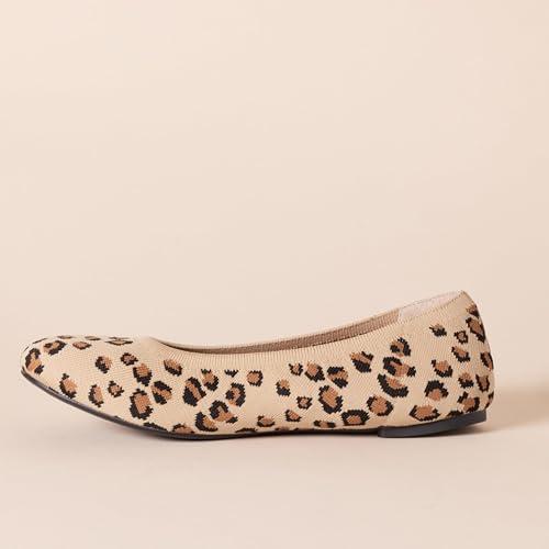 Amazon Essentials Amazon Essentials Women's Knit Ballet Flat, Brown Leopard Print, 10.5