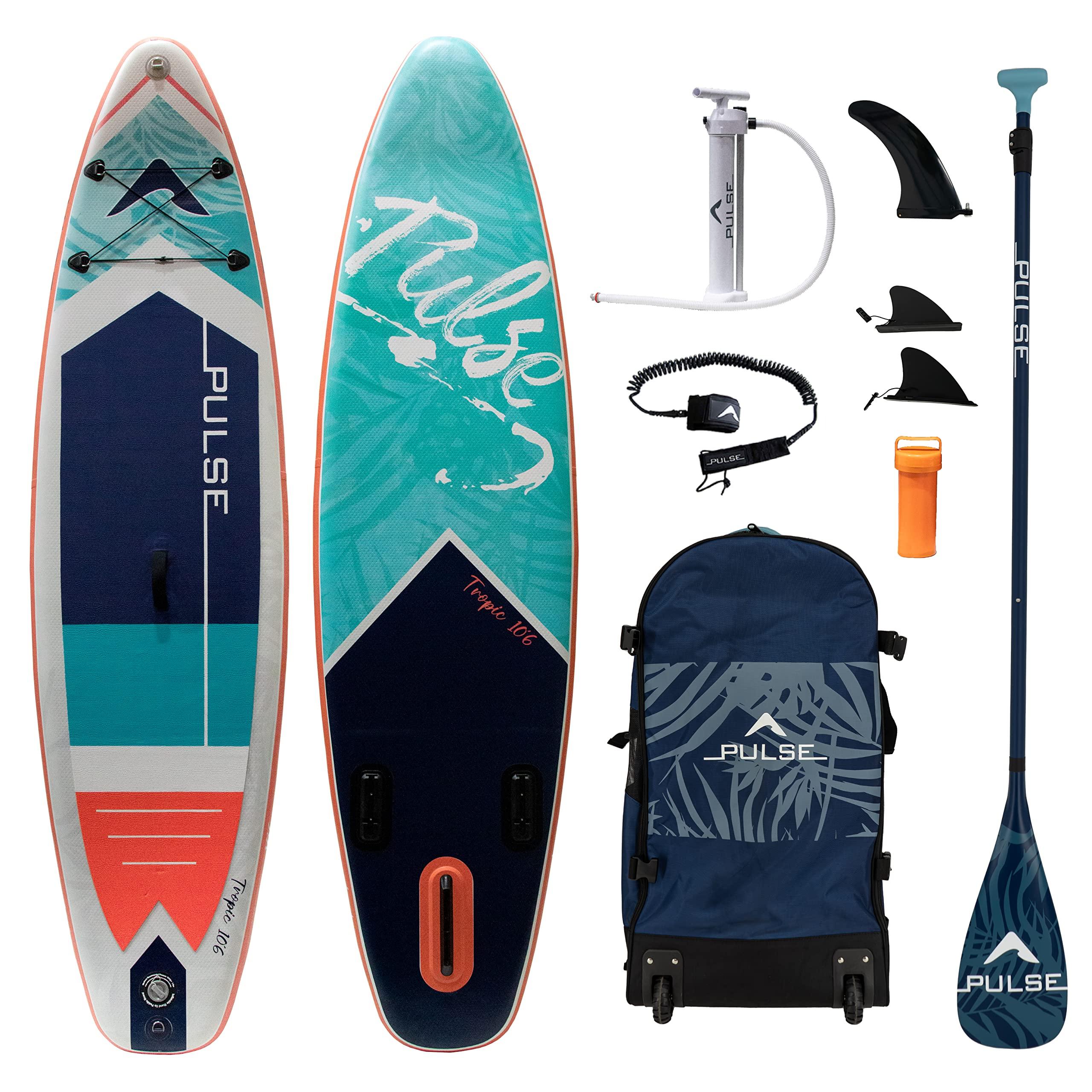 PULSE WATERSPORTS Pulse Tropic Inflatable Stand Up Paddle Board, 10'6", Complete Set, Stable Design, 6" Thick, 240 Lbs Capacity