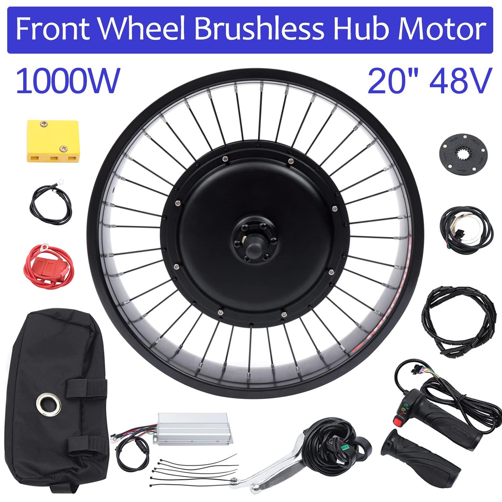 GOSHET 20\" E-Bike Front Wheel Conversion Kit, 48V 1000W Fat Snow Tire Motor Kit Electric Bike Wide Front Wheel Hub Motor Brushless Gearless Motor with LCD Display for Electric Snow Bikes and Motorbikes