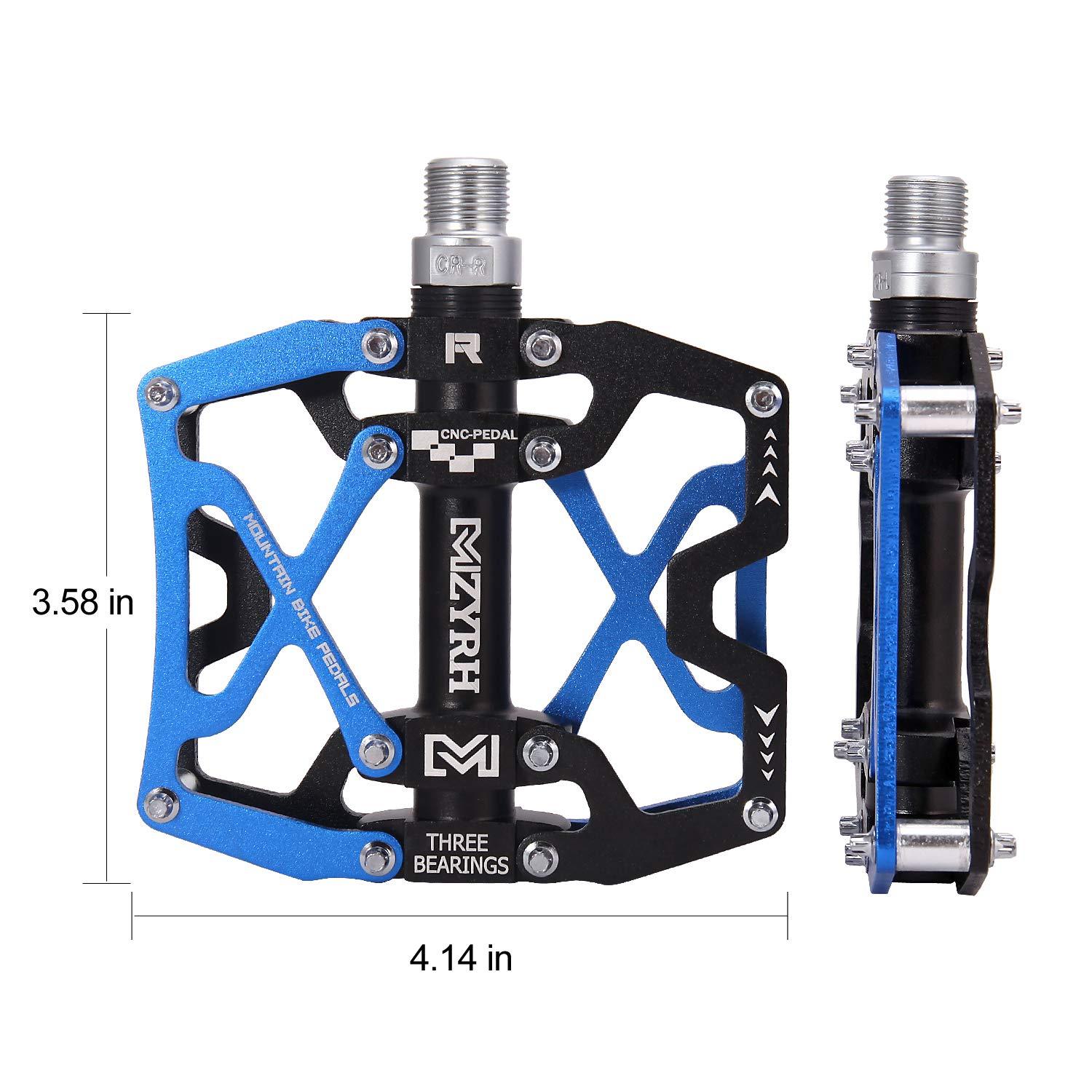 MZYRH MZYRH Mountain Bike Pedals, Ultra Strong Colorful CNC Machined 9/16" Cycling Sealed 3 Bearing Pedals (Blue Black Black)