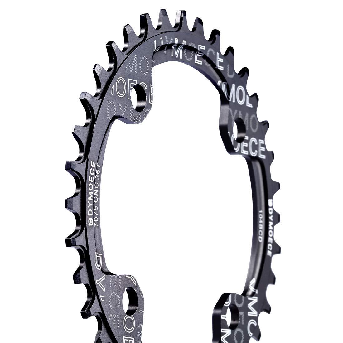 Dymoece Dymoece Narrow Wide Bike Single Chainring 104BCD 32T/34T/36T/38T for 9 10 11 SpeedRound,Black/Red,Perfect for Most of Shimano and Sram Cranksets (Black, 32T)