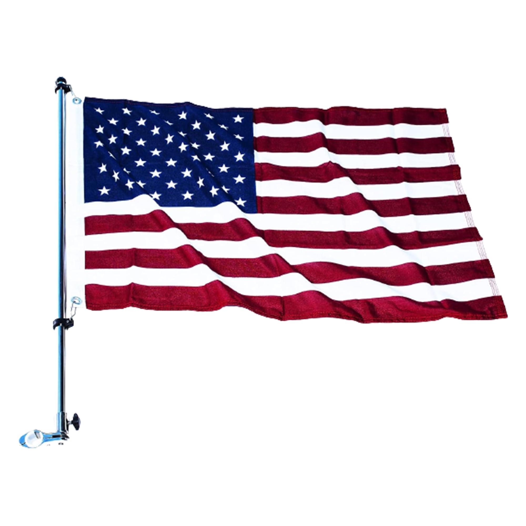 MARINE CITY MARINE CITY 304 Grade Stainless Steel 22 Inches Flag Pole Base Bright-Polished Attractive Finish Rail Mounted Flag Rod and 20 Inches x 30 Inches US Flag for Marines Boats Yachts (1 Set)