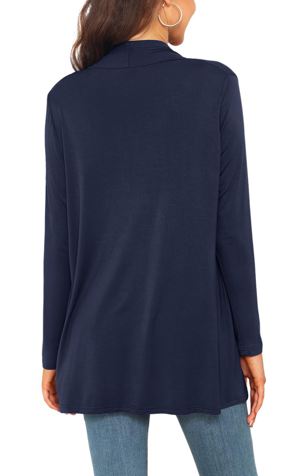Veryoung Long Navy Blue Cardigan for Women with Pockets Lightweight Summer Cardigan Shrug Long Sleeve Open Front Top Dressy Casual Business Work Thin Sweater,S