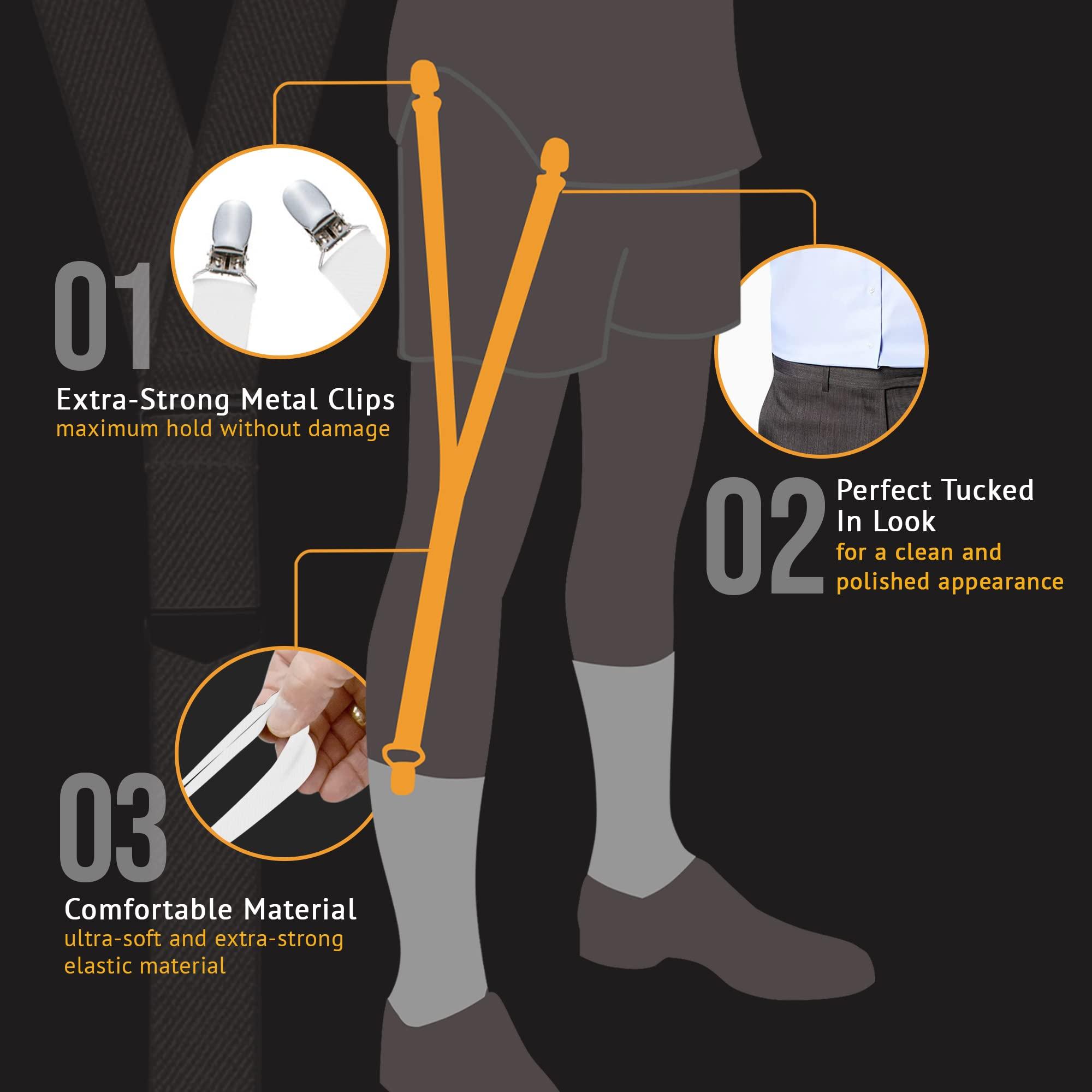 HOLD'EM Hold'Em Elastic Shirt Stays - Adjustable Tucker for Men, 3 Styles, White