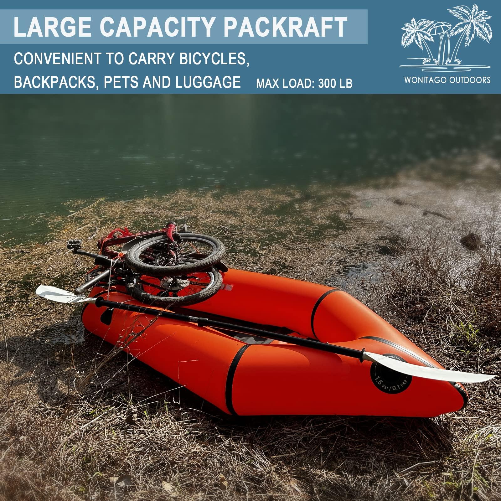 WONITAGO WONITAGO TPU Packraft Portable and Lightweight with Soft Seat, Inflatable Travel Kayaks for Flat Water Rafting/Bicycle Drifting/Litewater Dinghy, 255cm, Orange/Green