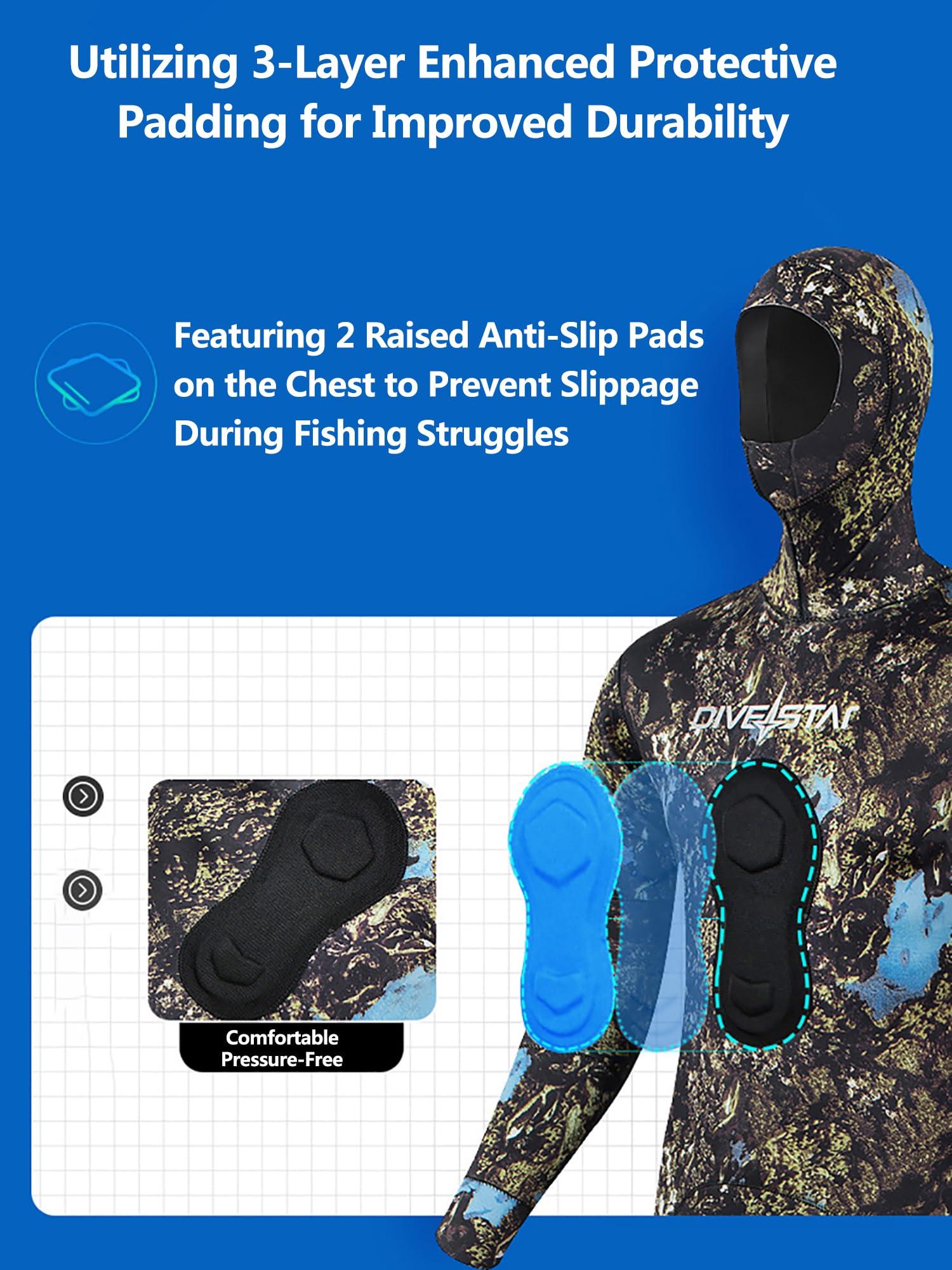 WYYHAA WYYHAA 1.5MM Neoprene Spearfishing Wetsuit with Hooded, 2 Pieces Camouflage Hunting Diving Suit for Cool Water Freediving Snorkeling,XL