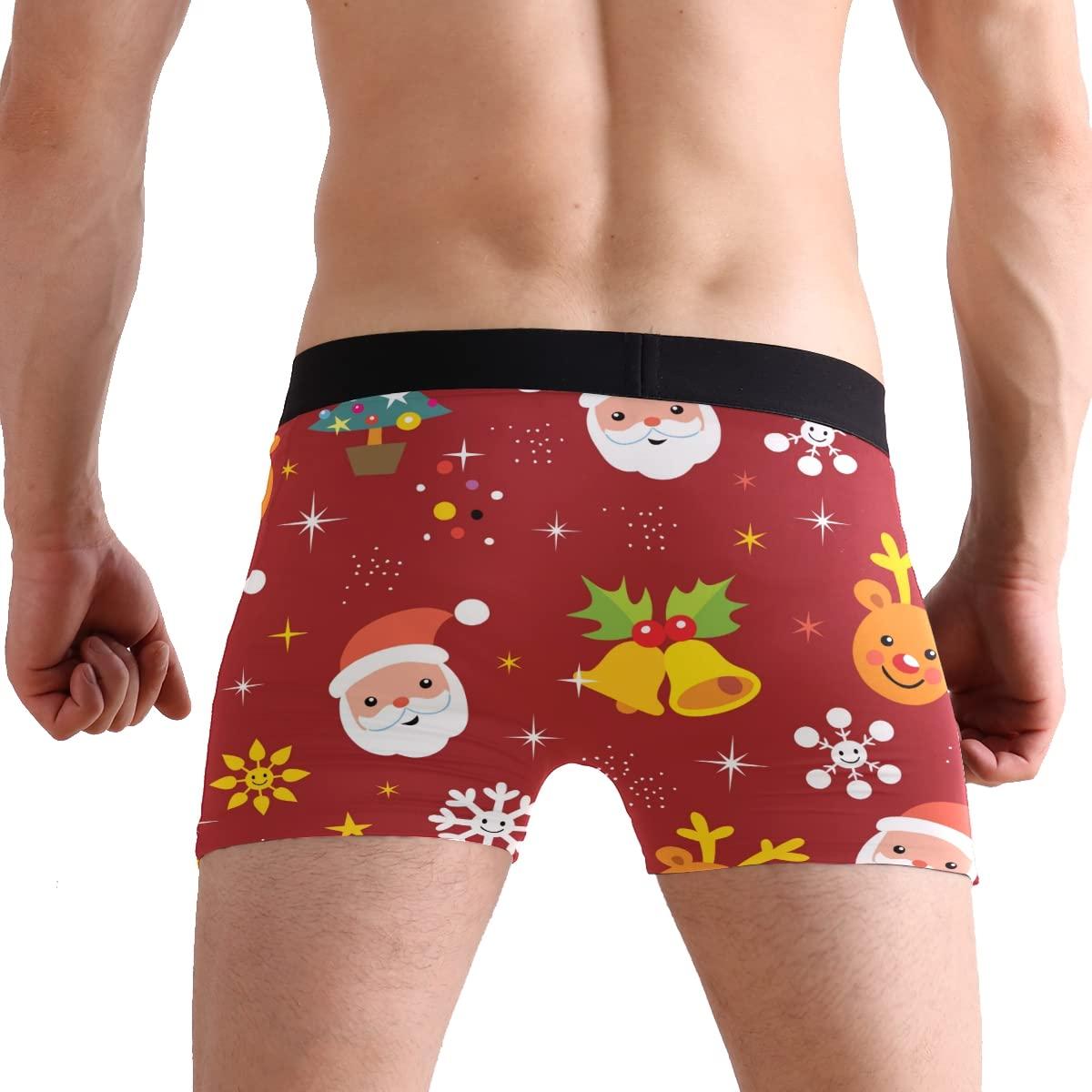 Bolaz Christmas Santa Deer Men's Underwear Red Xmas Men Boxer Briefs Comfort Soft Boxer Briefs