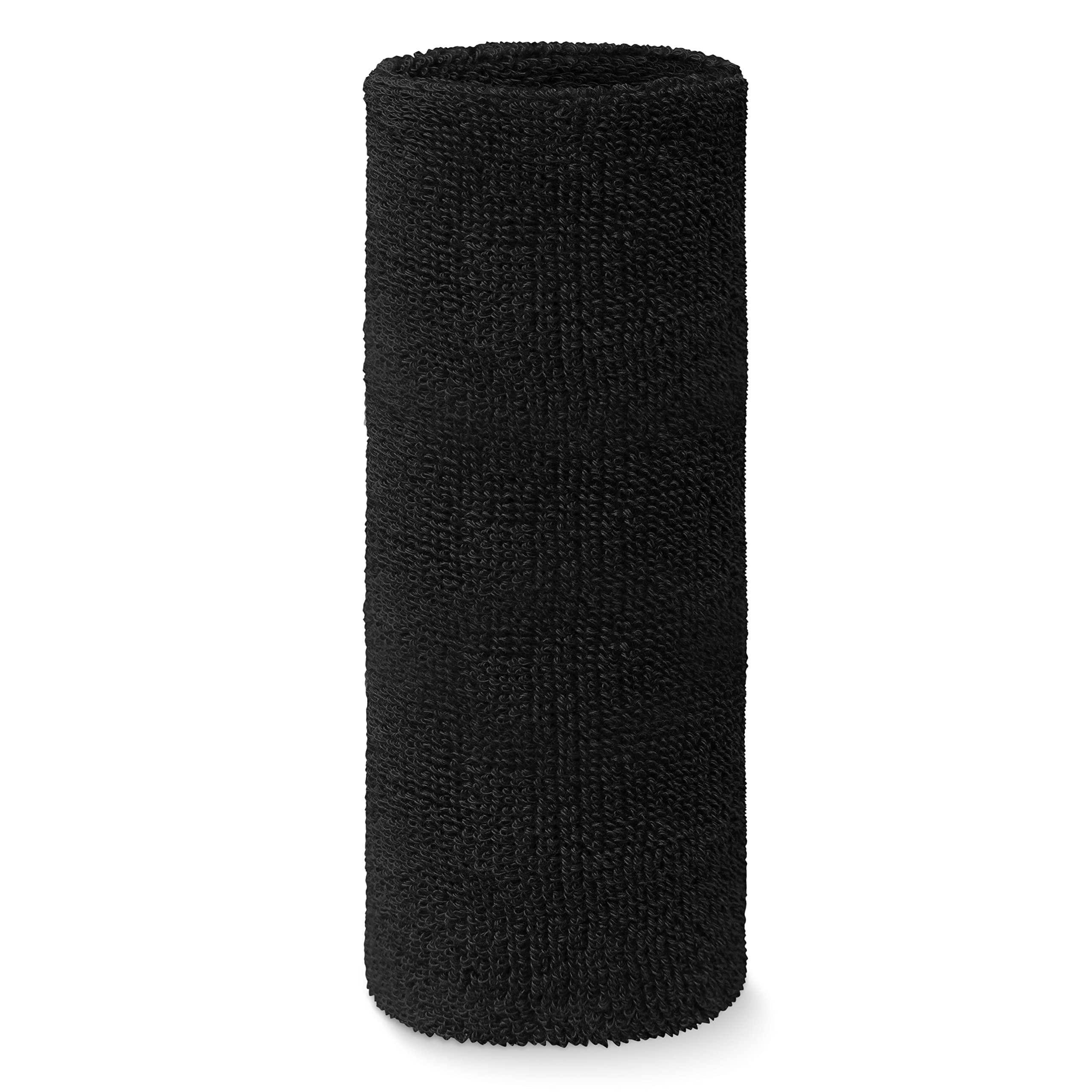 COUVER COUVER 9 Inch Extra Long Thick Athletic Cotton Absorbent Sports Wrist Sweatbands for Basketball, Running, Tennis, Gym, Cycling and Working Out/Black (1 Piece)