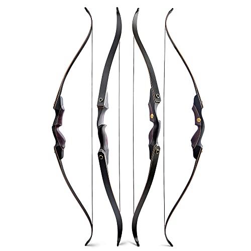 AMEYXGS 60 Inch Takedown Recurve Bow 25-60 Lbs American Hunting Bow Wood Riser Right Hand Longbow for Adult Beginner Hunting Target Practice (25 Lbs, Wine red)