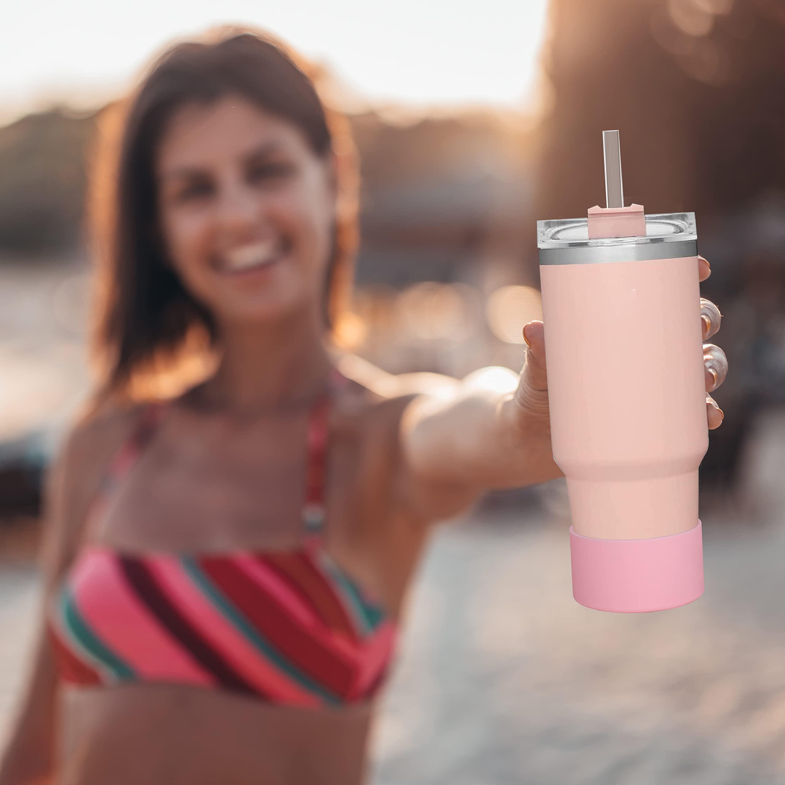 QIANHAI QIANHAI Silicone Boots for Stanley Quencher Adventure 40oz Tumbler with Handle & Stanley IceFlow 30oz 20oz, Bottle Bottom Sleeve, Sport Water Bottle Accessories (1Black+1Purple)