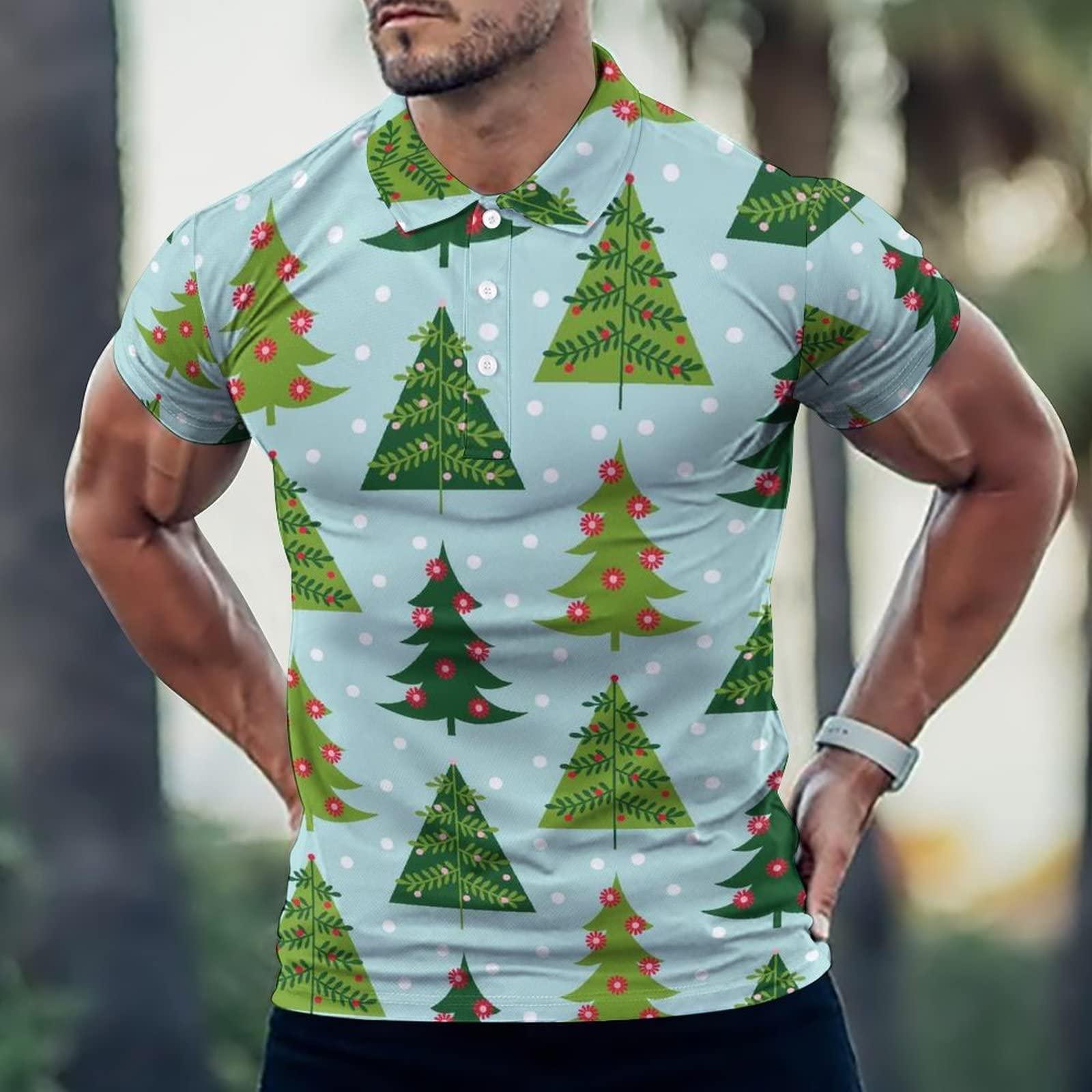 BAIKUTOUAN BAIKUTOUAN Christmas Trees Men's Golf Polo-Shirt Short Sleeve Jersey Tees Casual Tennis Tops M