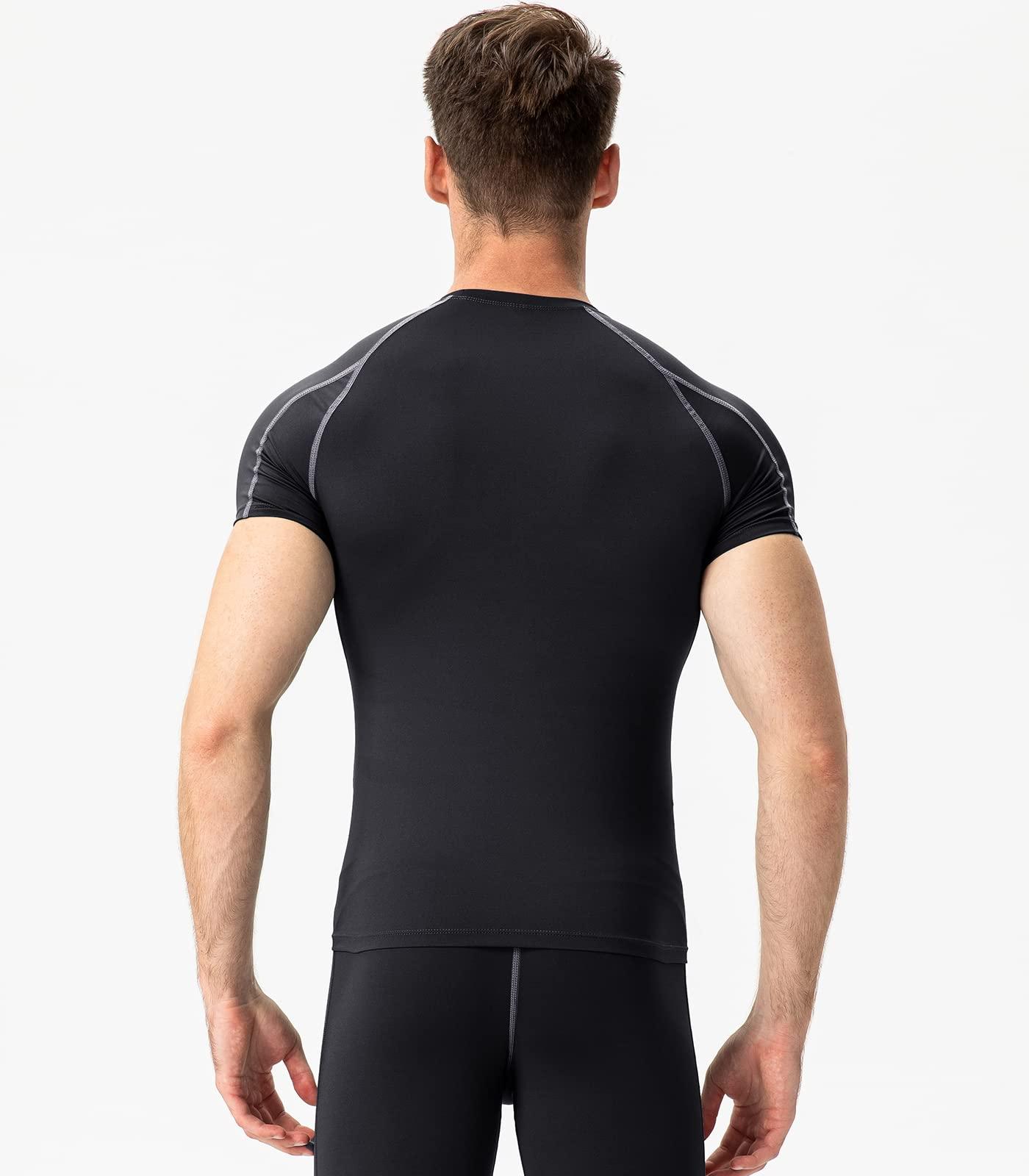 SPVISE B Grey Compression Shirts Men Short Sleeve Workout Gym T-Shirt Running Tops Cool Dry Sports Base Layer Undershirts