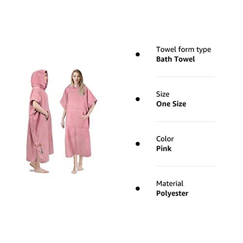 SUNCUBE SUN CUBE Surf Poncho Changing Robe with Hood, Thick Quick Dry Microfiber Wetsuit Changing Towel for Surfing Beach Swim Outdoor Sports Women, Absorbent Wearable Towel Cover Up with Pocket, Pink