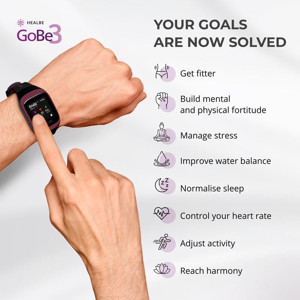 HEALBE GoBe HEALBE GoBe3 - Wearable Health, Fitness and Activity Tracker with Automatic Tracking of Calorie Intake and Burning, Water Balance, Heart Rate, Sleep, neuroactivity, and Stress, with Free app, Burgundy