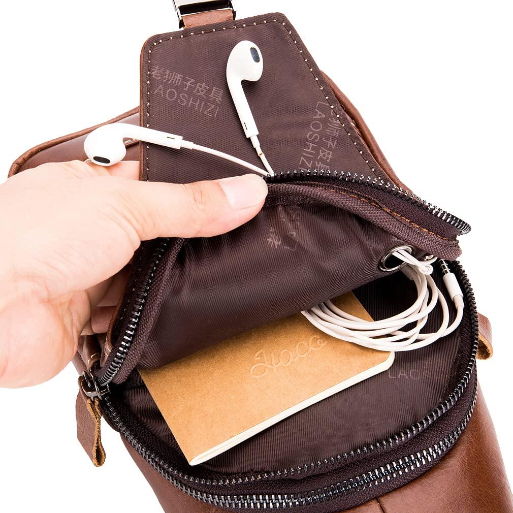 Hebetag Hebetag Leather Sling Bag Crossbody Backpack for Men Women Outdoor Travel Camping Hiking Shoulder Chest Day Pack Casual Daypack, Black