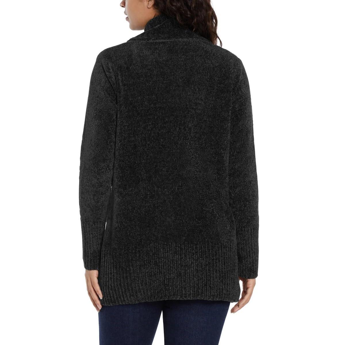 Orvis Orvis Womens Cardigan Sweater Chenille Pockets Soft Open-Front Midweight (Black,Medium)