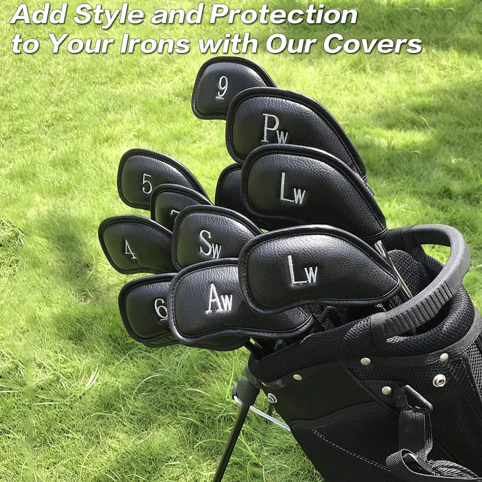 FINGER TEN FINGER TEN Golf Iron Head Covers Value 8/11/12 Piece Set, Synthetic Leather Deluxe Club Headcover, Universal Fit Main Iron Clubs Gift Set (1 Side-Red)