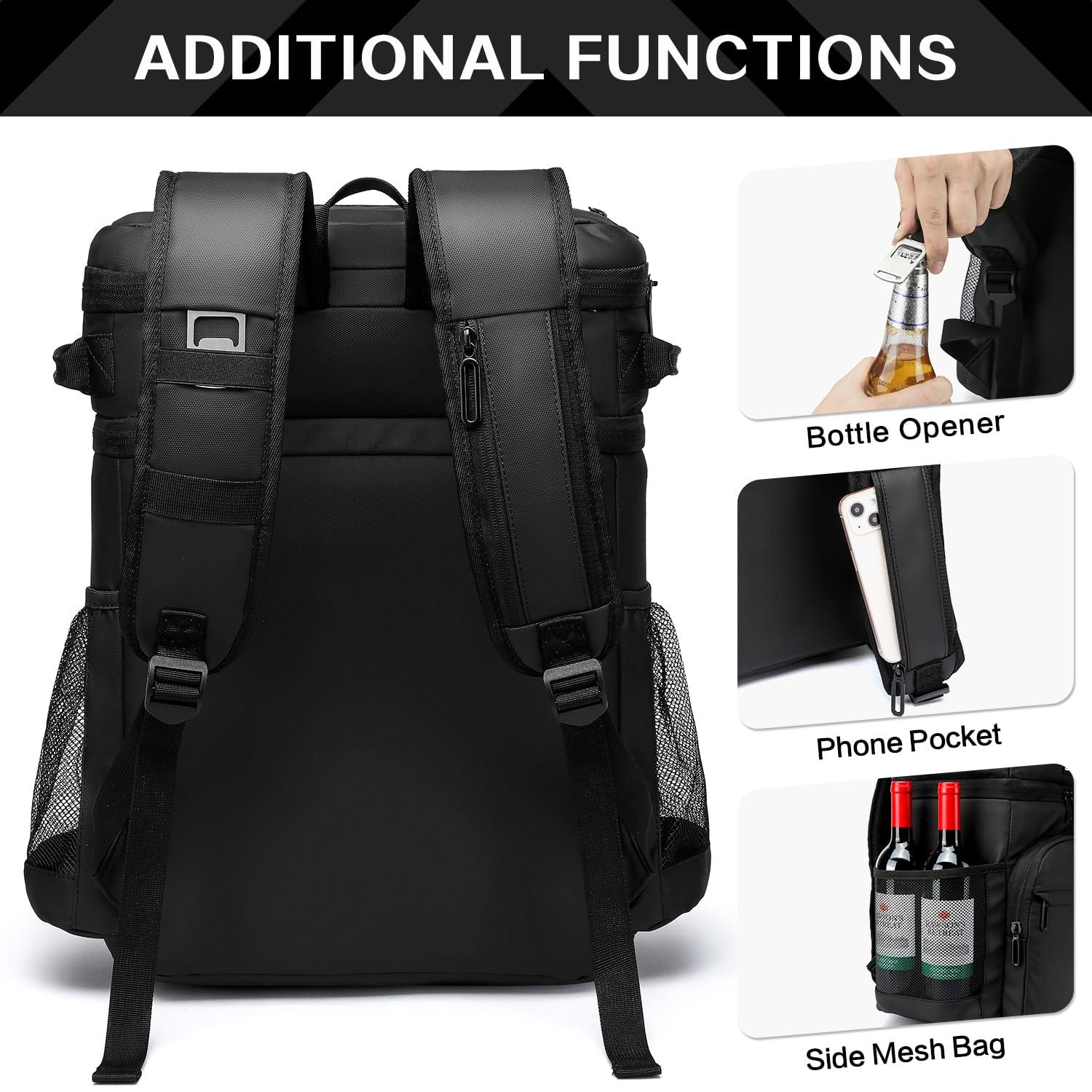 Laripwit Laripwit 54 Cans Backpack Cooler Insulated Leak-Proof Large Leather Cooler Backpack Double Deck Lunch Backpack for Men Women - Perfect Soft Cooler Bag for Work, Camping, Picnic, Beach, Hiking