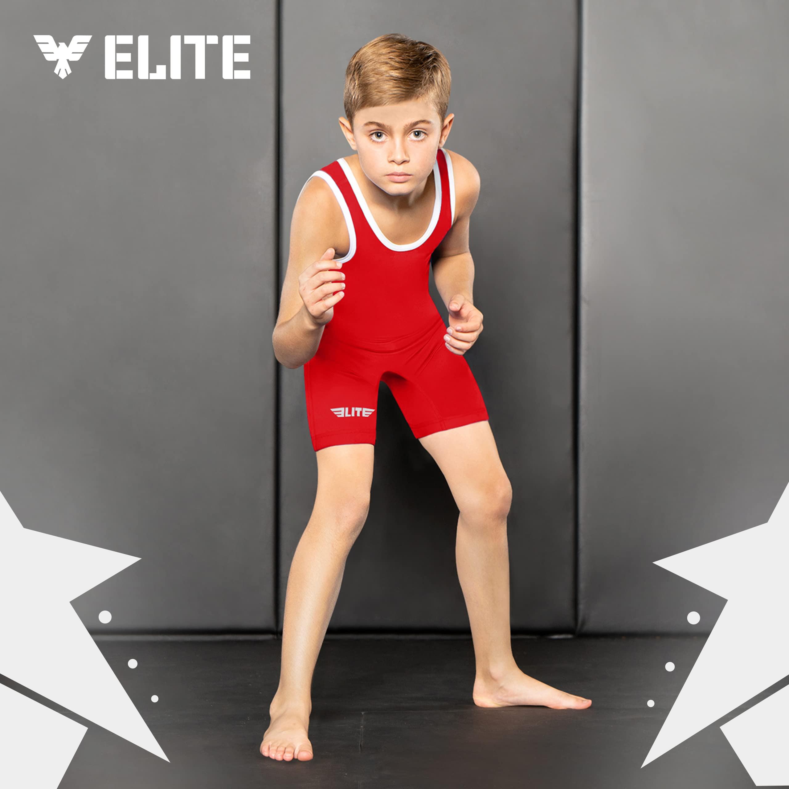 Elite Sports Elite Sports Kids Wrestling Youth Singlet, Standard Boys Wrestling Singlets (Red, Small)