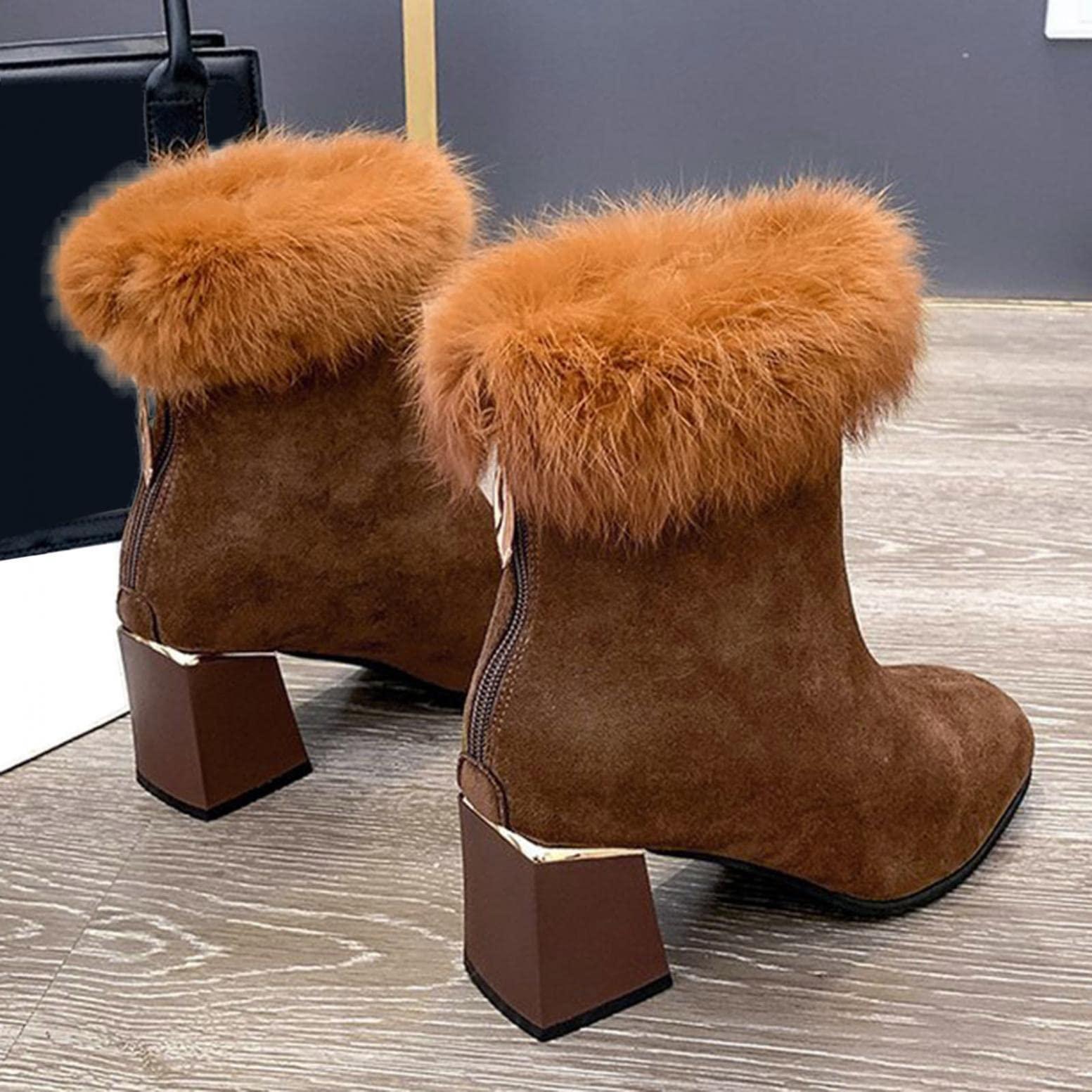 Bcshiye Bcshiye Womens Chunky Heels Ankle Booties Ankle Boots Chunky High Heels Zipper Short Boots Mid Heel Chelsea Boots