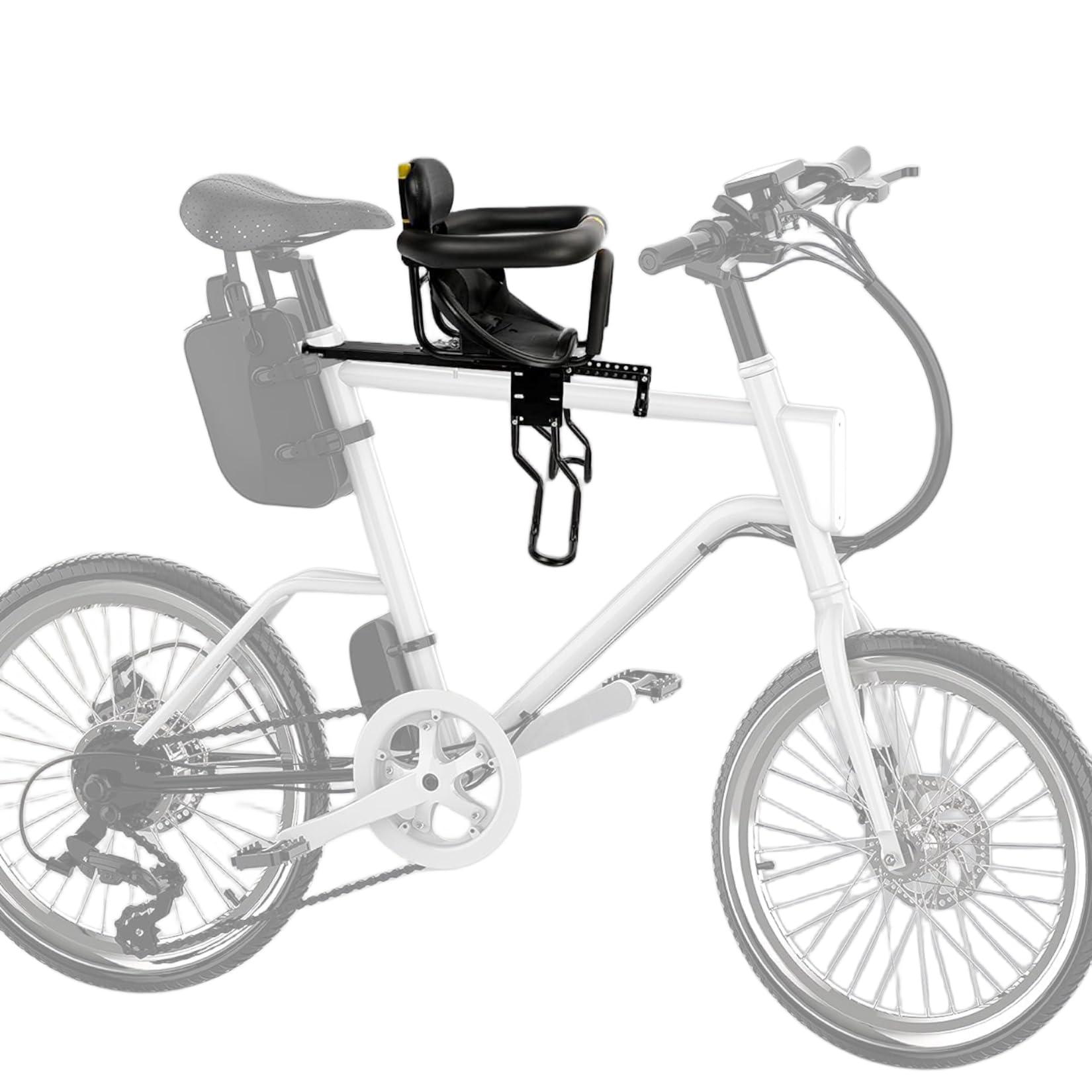 Felixstory Bike Child Seat, Bike Kids Seat with Cushion Backrest Armrest and Fence Guadrail, Electric Bike Child Seat for 2-6 Years Old, High Seat Cushion Backrest Mountain more Safety (Front bar seat)