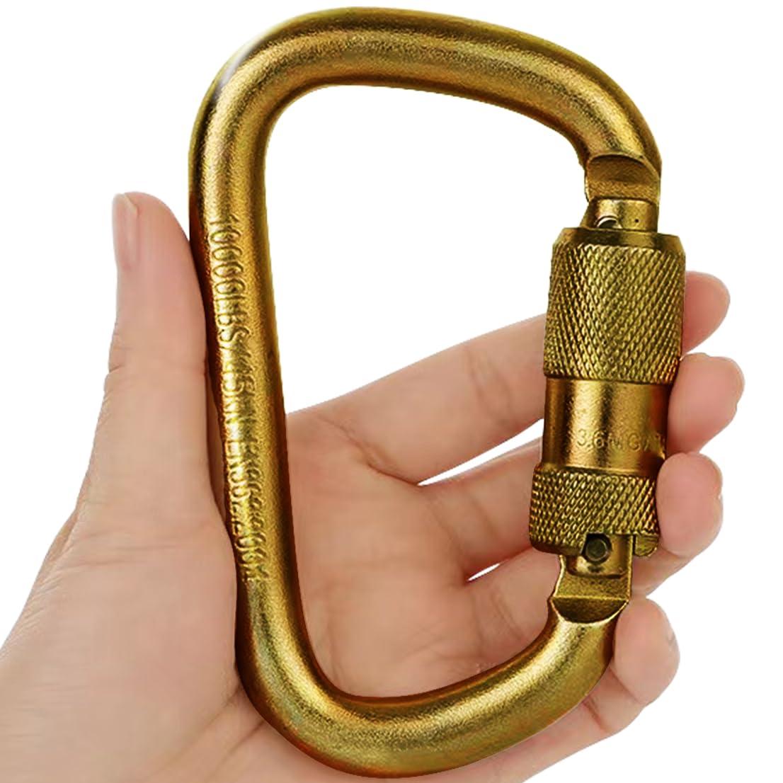 DEKABR DEKABR Heavy Duty Alloy Steel Auto-Locking Climbing Carabiner - 45KN Twist Lock Carabiner for Rock and Tree Climbing, Quick Release, Rescue, and Mountaineering. ANAB Certified, Large, Gold (1)