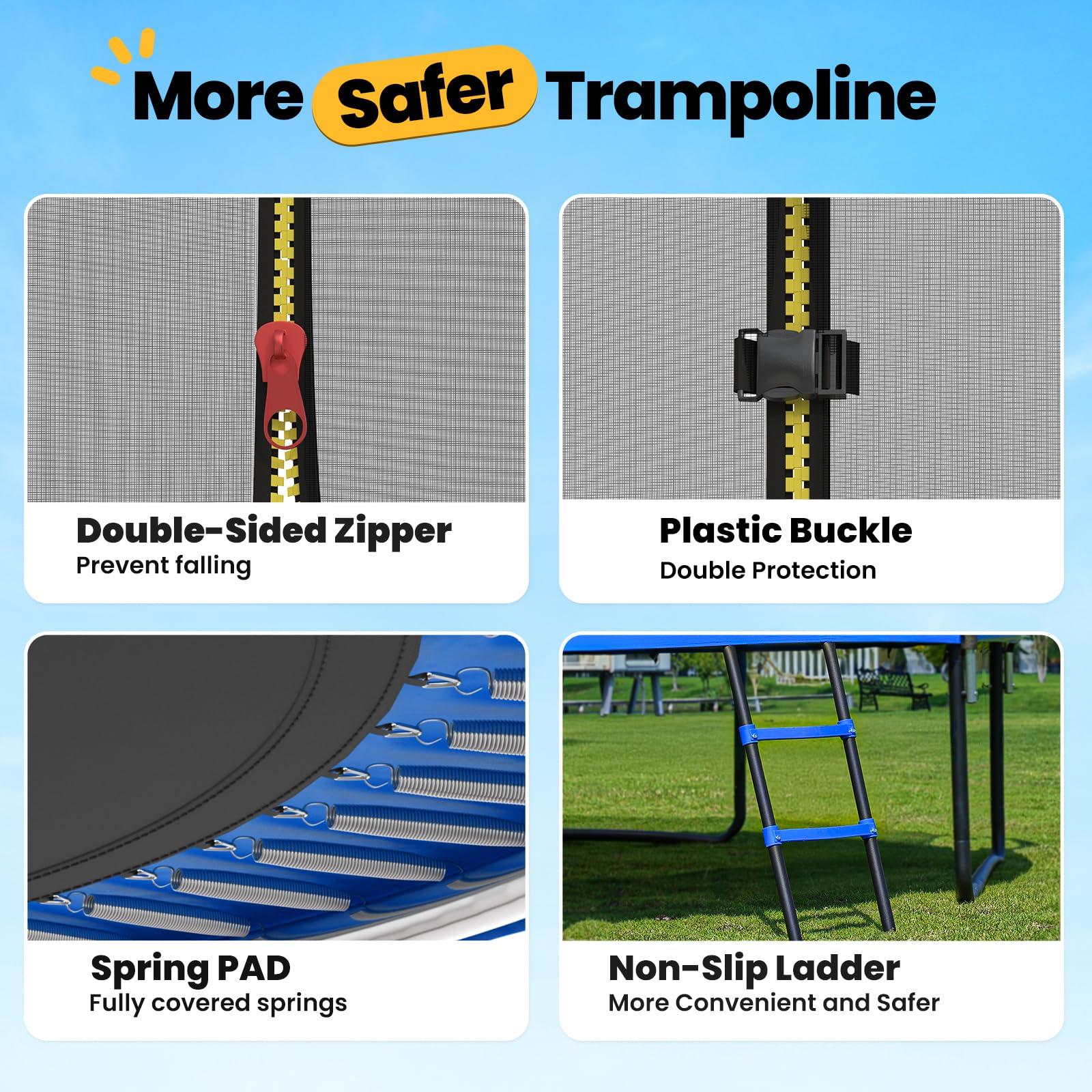 ORCC ORCC 1200LBS Weight Capacity Trampoline 16 15 14 12 10 8 FT for Kids Adults Outdoor Yard Trampolines with Safety Enclosure Net Non-Slide Ladder