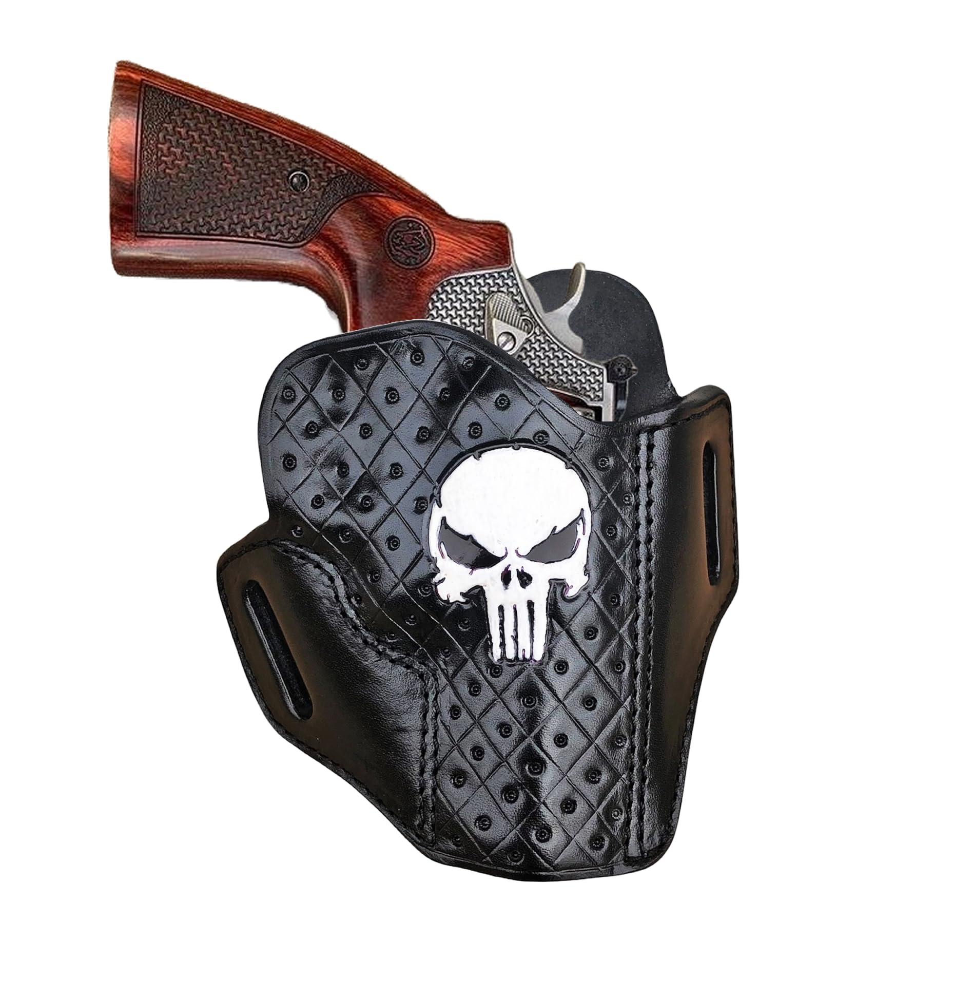 Andien Special Patterned Leather Gun Belt Holster Fits S&W Models 586 686 10 19 60, Premium Leather, Handcrafted - ShnLeather (Black, S&W Model 60 3" Barrel)