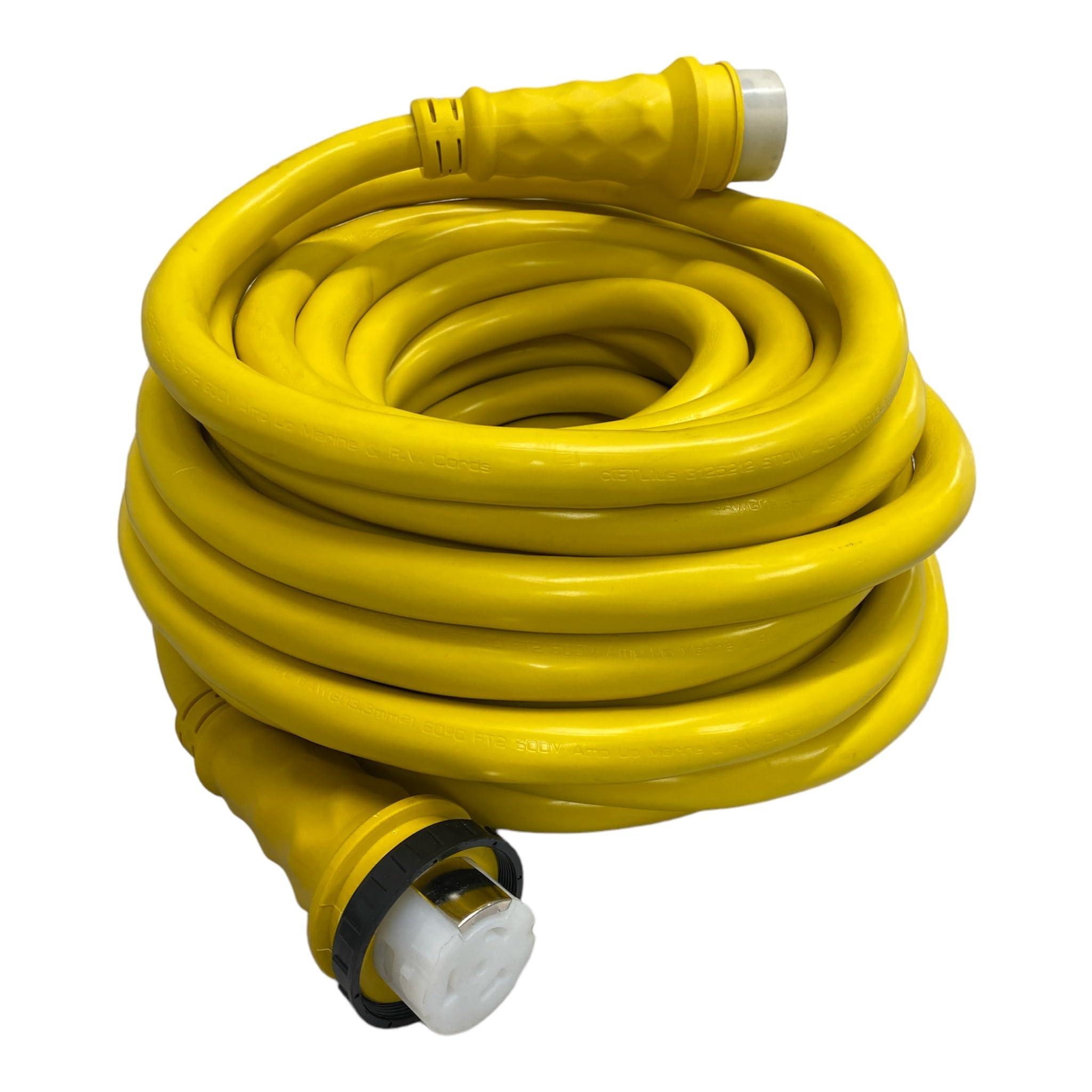 Amp Up Amp Up Marine & RV Cords 125/250 Volt 50 amp Marine Shore Power Boat Cord, Yellow, 100 ft, 6 Gauge, 4 Conductors, ETL Listed #6/4 Stow Cable - 21510
