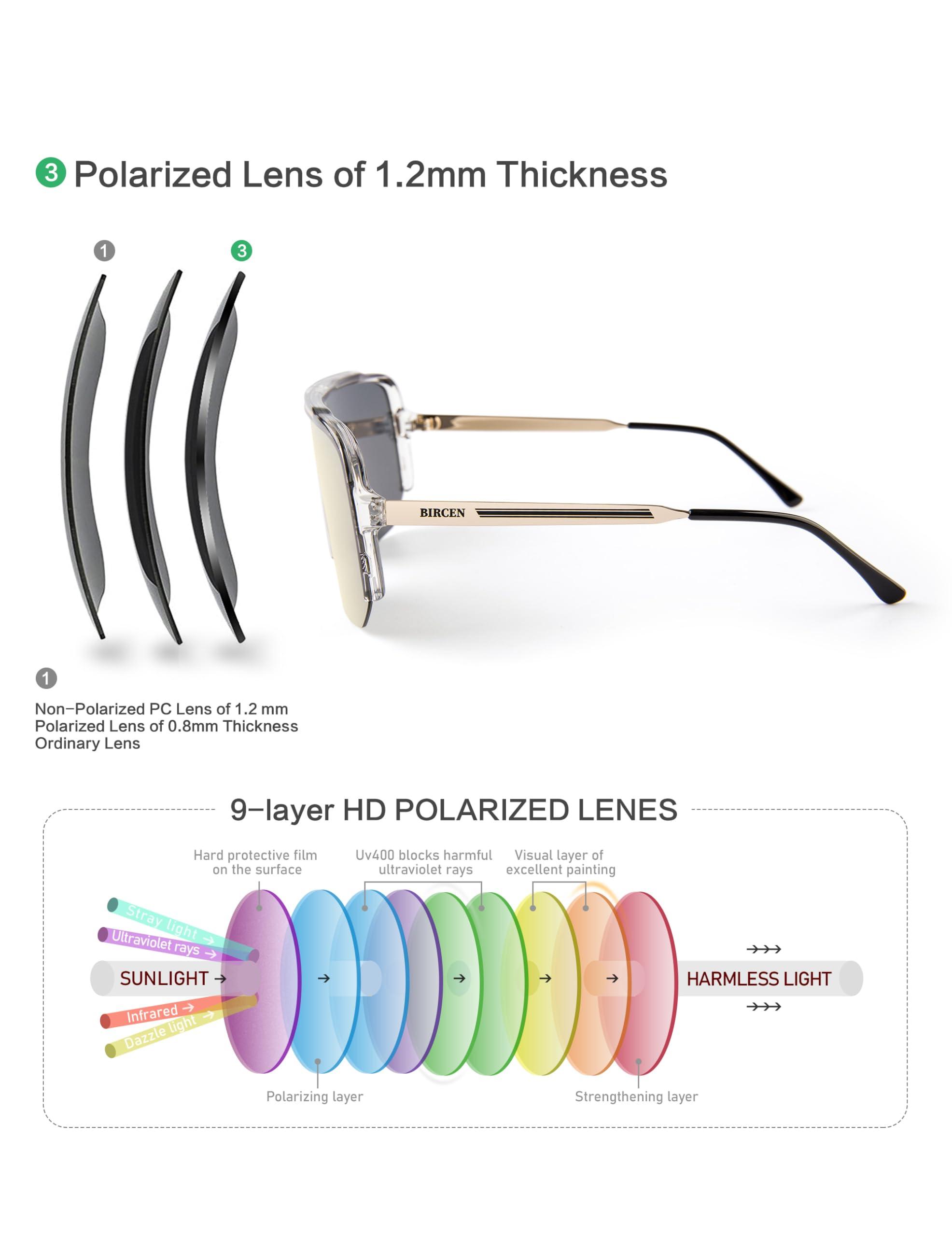 BIRCEN BIRCEN Polarized Sunglasses for Men UV - Protection Wrap Around Trendy Mens Shady Rays Sport Shades for Golf Cycling Fishing, Large, B-light Gold Mirrored Lens, BC2005