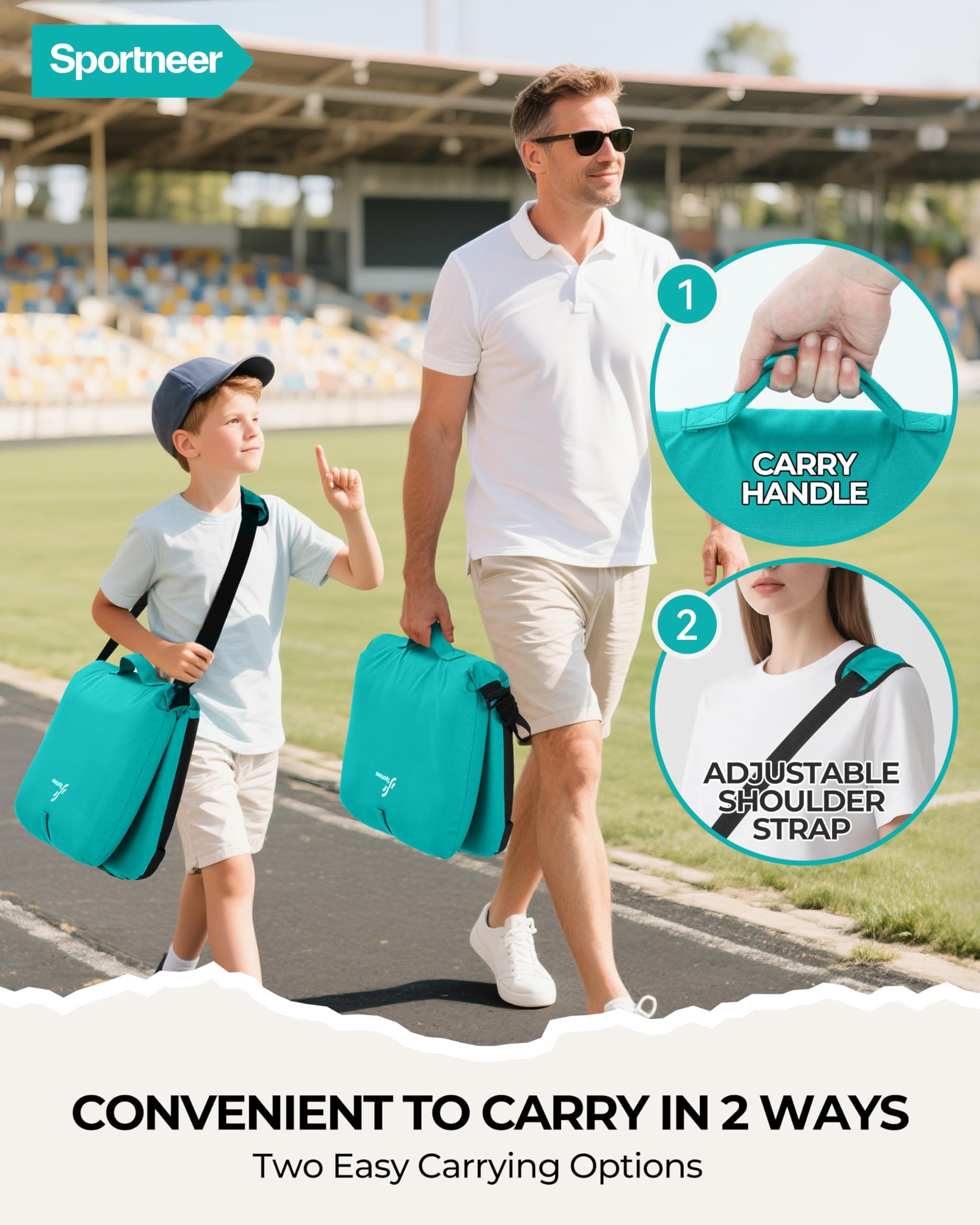 Sportneer Sportneer Bleacher Chairs with Back and Cushion: 6 Reclining Positions Bleacher Seat with Carry Handle & Storage Pocket - Folding Stadium Seats with Back Support for Sports Outdoors, Light Blue 2 Pack