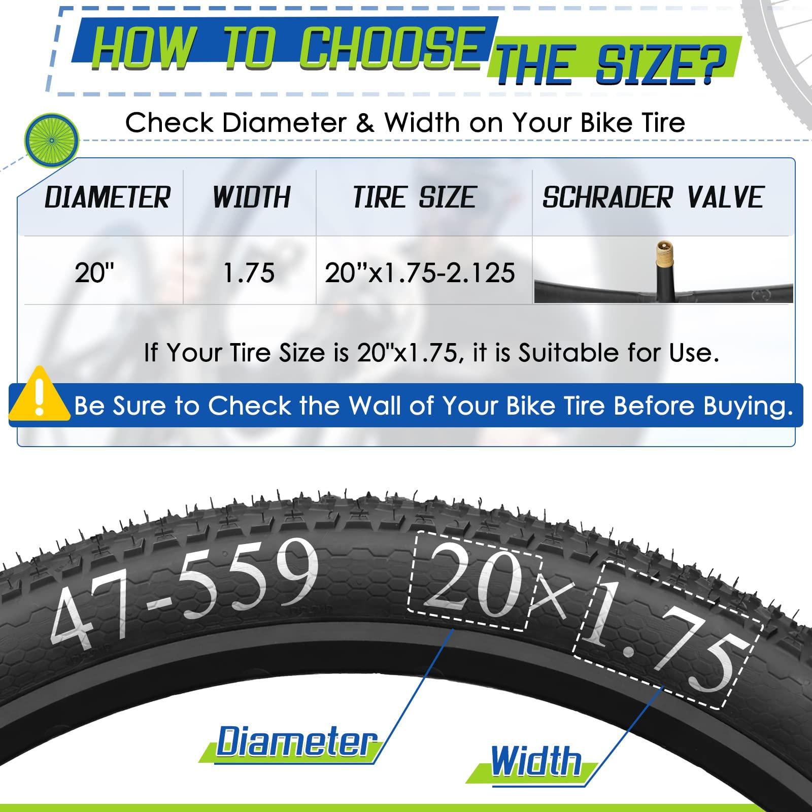 Hydencamm 2 Pack 20" x1.75/1.95/2.10/2.125 Bicycle Tube with 2 Tire Levers, 20" Bicycle Tube with 32mm Schrader Valve, Butyl Rubber Inner Tube 20 x 1.95 for Road/Kids/Gravel Bikes by Hydencamm (2 of One Size)
