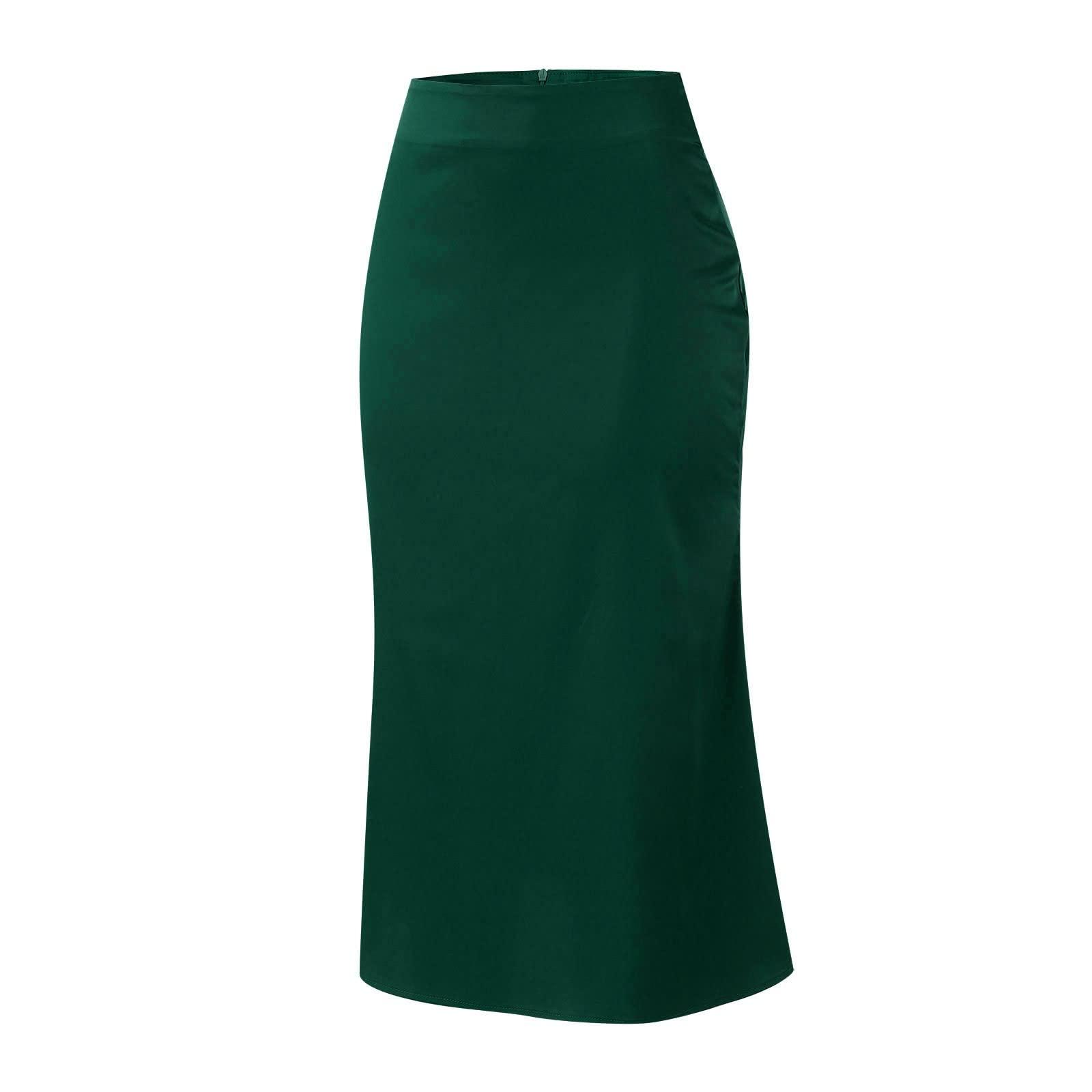 NineFit Basics Satin Skirts for Women Midi Length Silk Skirt Elegant High Waisted Midi Skirt Flowy A-Line Flared Cocktail Party Long Skirts Green