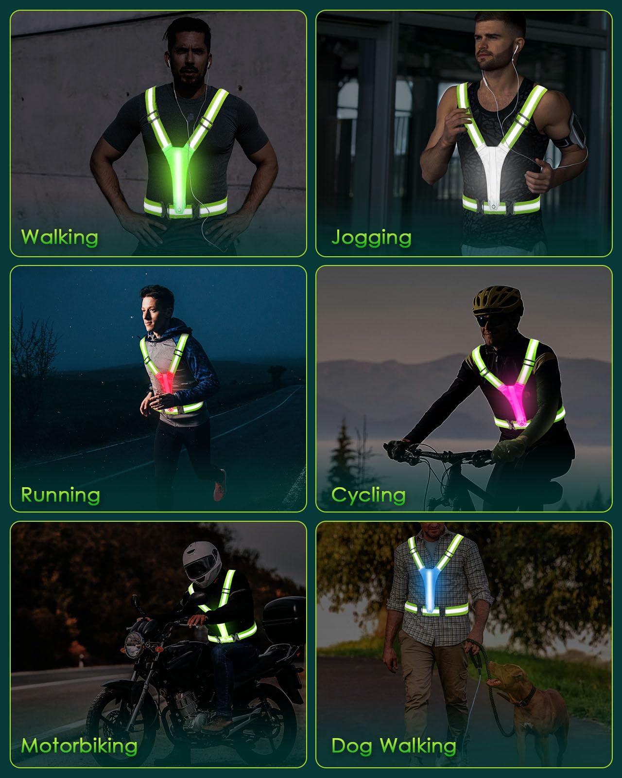 Fitense XL Size - LED Reflective Running Vest, 5 Colors Light Up Running Vest Rechargeable Running Lights for Runners High Visibility Reflective Running Gear, Adjustable for Men and Women