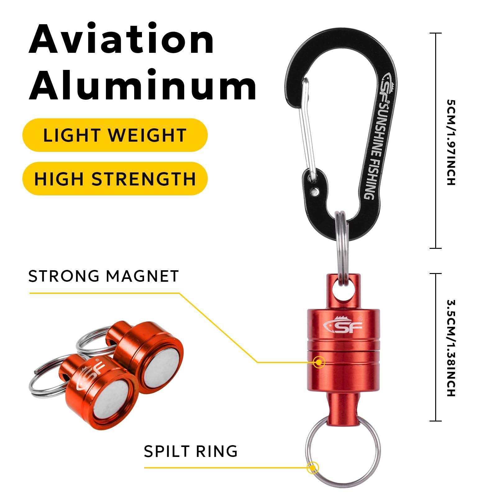 SF SF Strongest Magnetic Release Holder Keychain Fly Fishing Net Retractor Magnet Clip with Coiled Lanyard Carabiner - Red