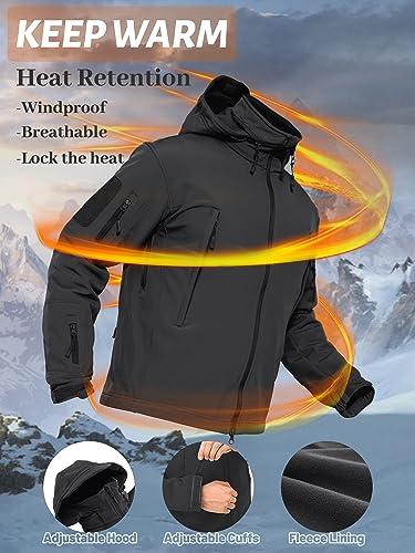 TACVASEN TACVASEN Men\'s Army Military Soft Shell Hooded Fleece Tactical Jacket Coat Black,US L(fit chest:39\"-42\")