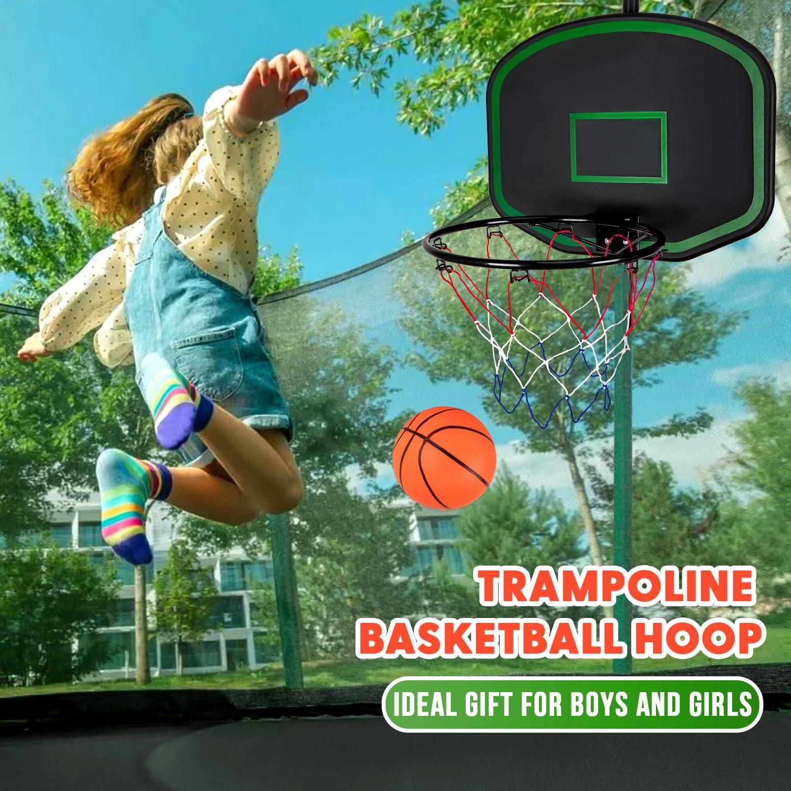 LuckySlycyc LuckySlycyc Trampoline Basketball Hoop,Basketball Hoop for Trampoline Outdoor 8-15FT Trampoline,with Pump and 2 Mini Basketball, Easy to Install(Fit for Straight Pole Only-0.71 inch), Green