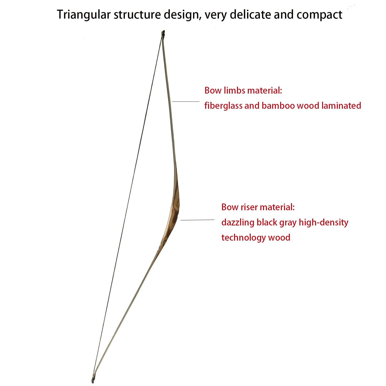 OBTOUTDOOR OBTOUTDOOR Black Hunter 58\" Triangle Traditional Longbow for Adults 20-40lbs Right Hand Hunting Bow with Archery Accessories Target Shooting Bow (30lbs)