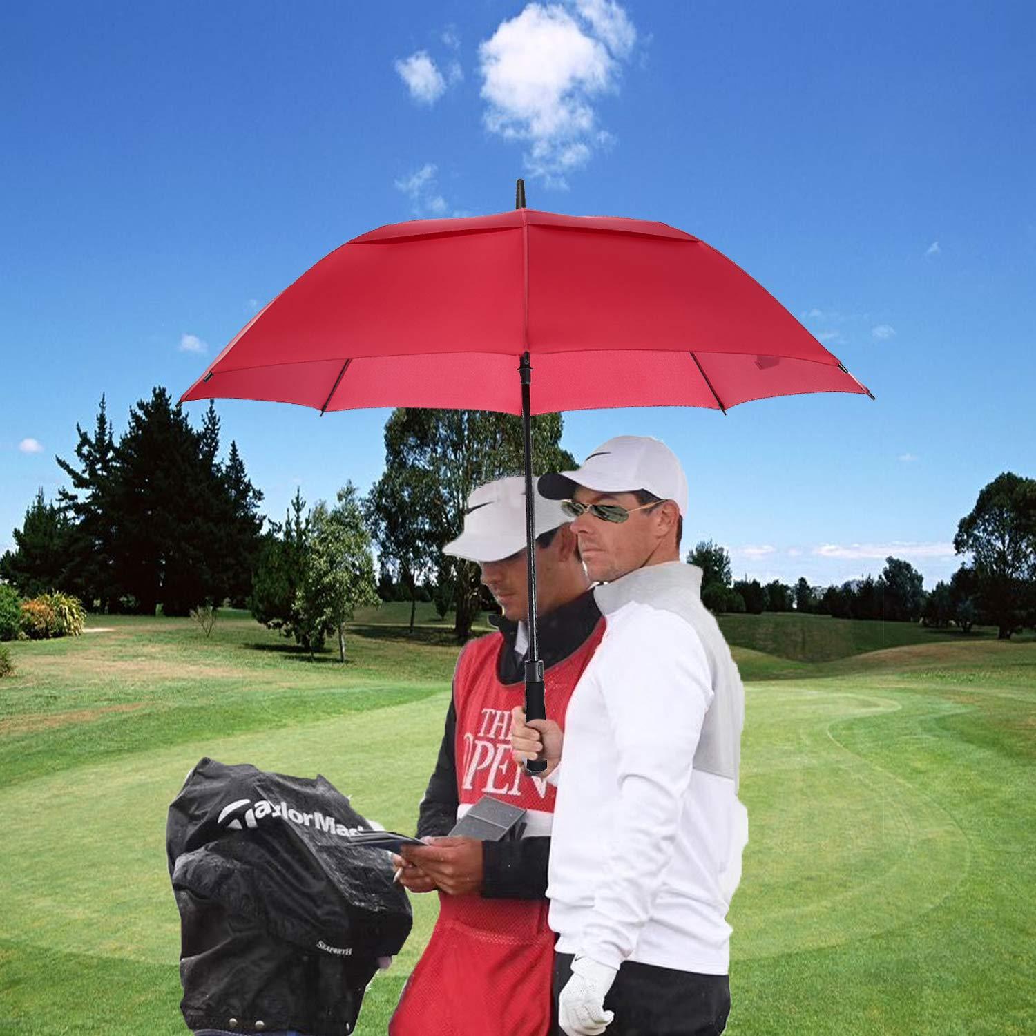 MRTLLOA MRTLLOA Automatic Open Golf Umbrella, Extra-Large Oversized Double Canopy Vented Windproof Waterproof Stick Rain Golf Umbrellas for Men and Women (Burgundy/62 inch)