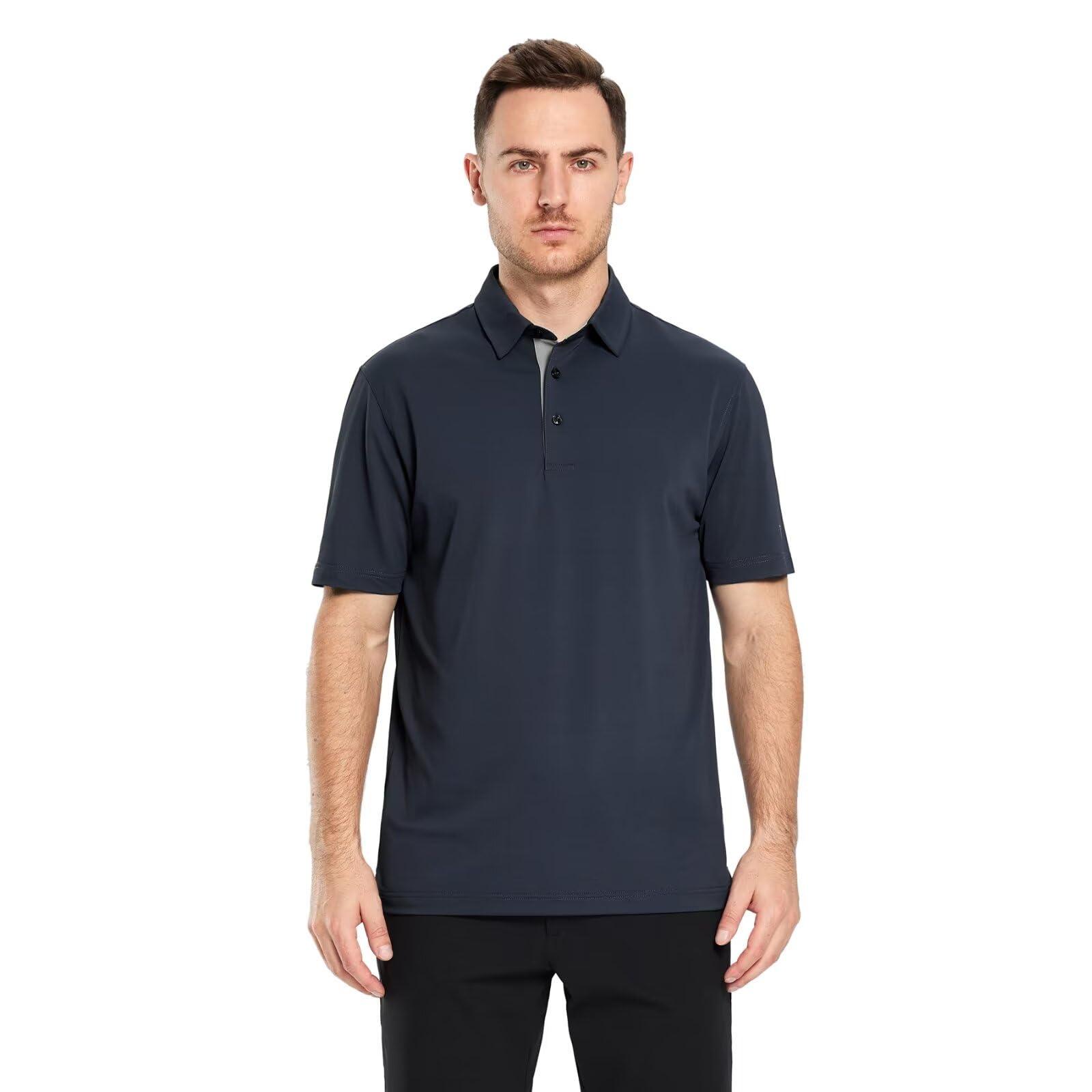 M MAELREG M MAELREG Mens Pique Polo Shirts Short Sleeve Performance Moisture Wicking Quick Dry Casual Golf Shirts for Men Dark Grey