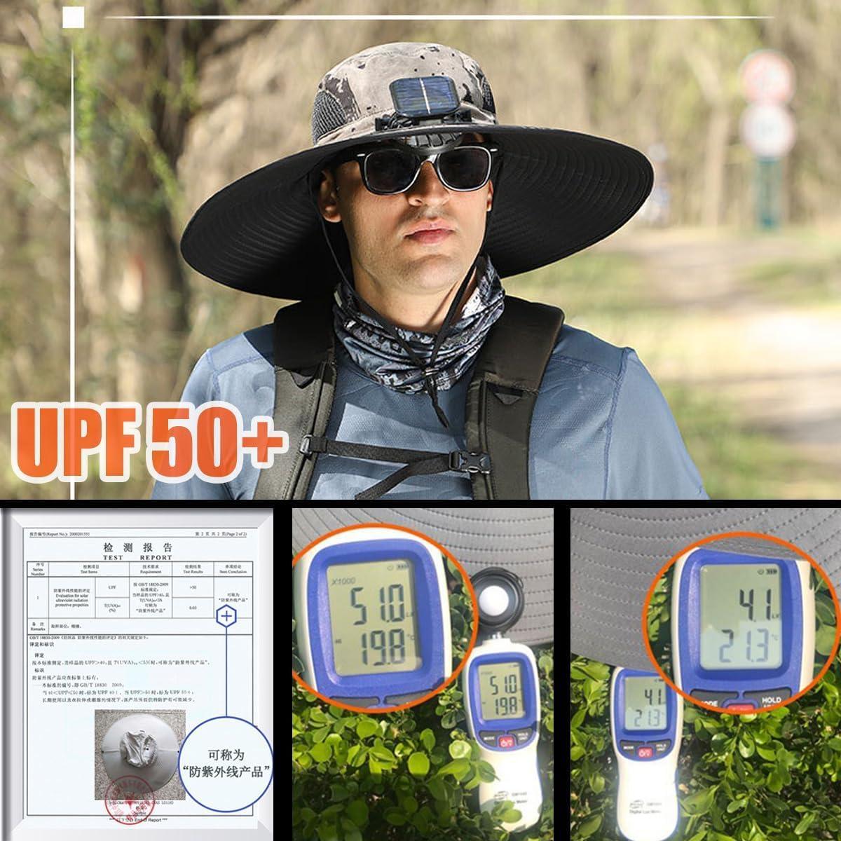 Inalsion Inalsion Wide Brim Solar Fan Hat, Wide Brim Solar Fan Outdoor Fishing Hat-Solar & USB Charging, Solar Powered Fan Hat (Light Gray,One Size)