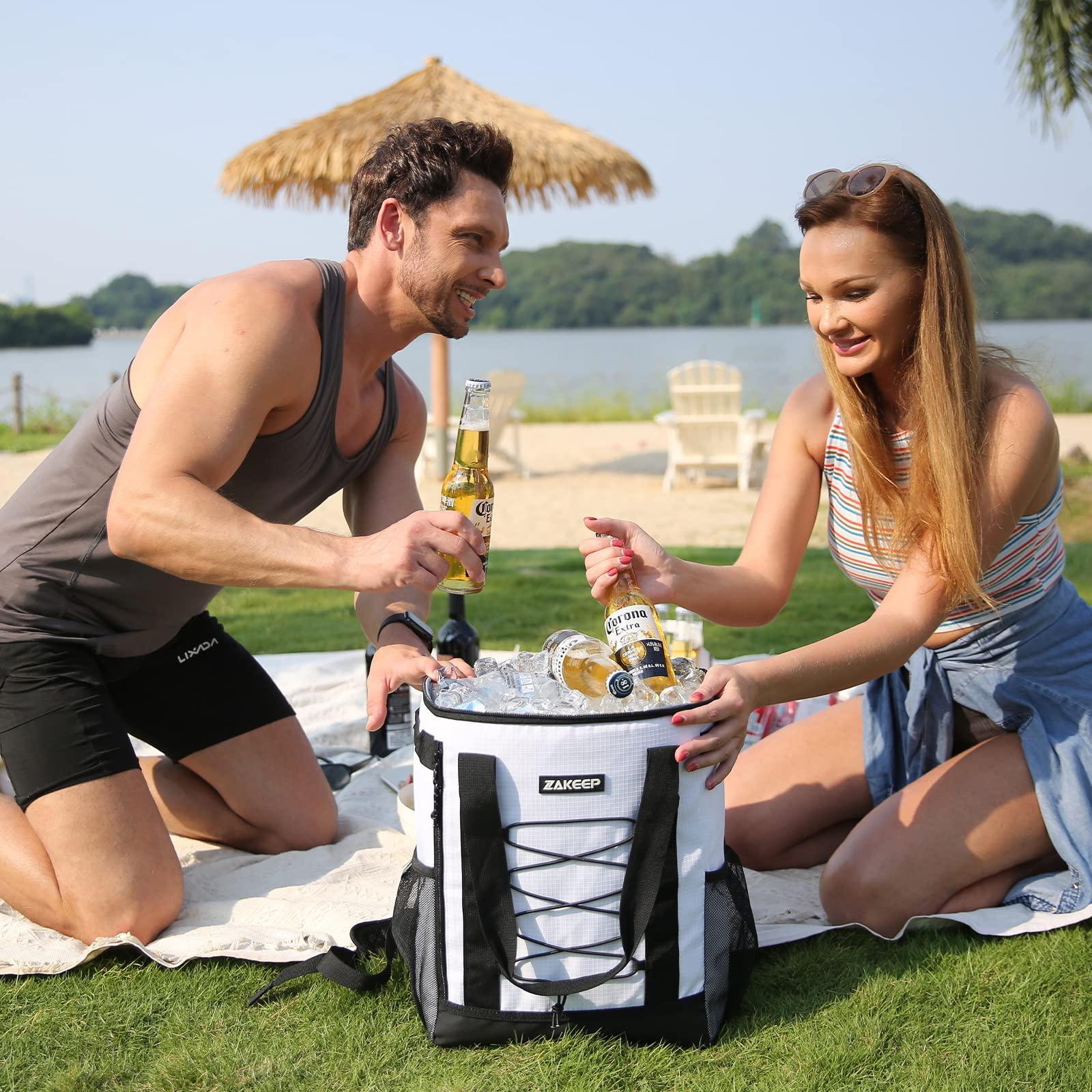 ZAKEEP ZAKEEP Cooler Backpack, 36 Cans Multifunctional Leakproof Cooler Backpack with Padded Top Handle, Mesh Pocket for Camping BBQ (White)