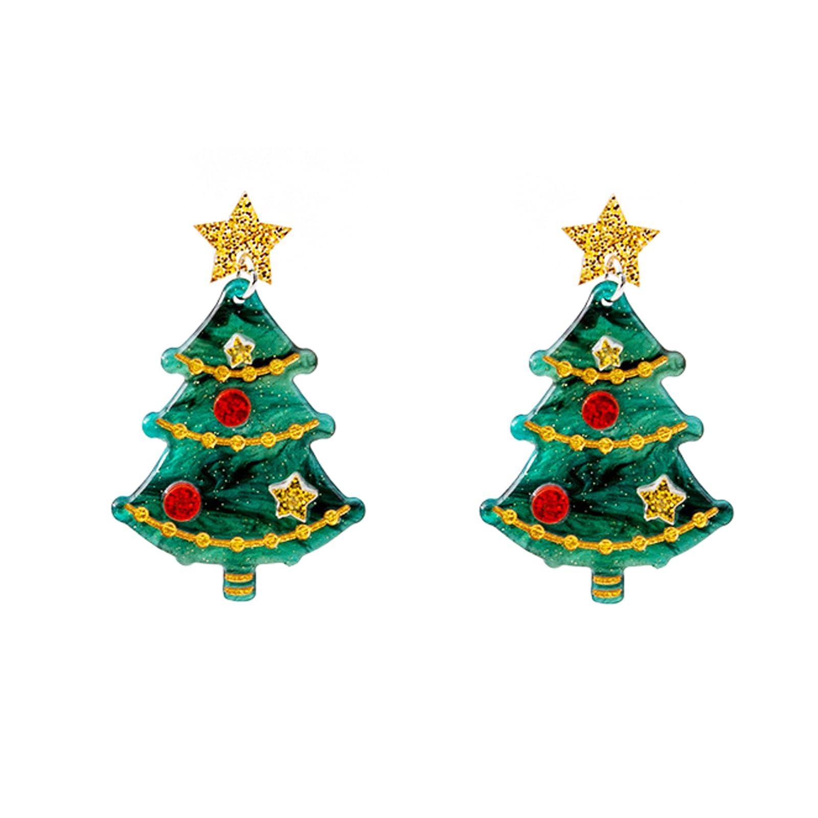 Meztole Christmas Tree Earrings Acrylic Christmas Holiday Earrings Colourful Christmas Tree Drop Dangle Earrings for Christmas Jewelry Christmas Stocking Stuffers for Women (Green)