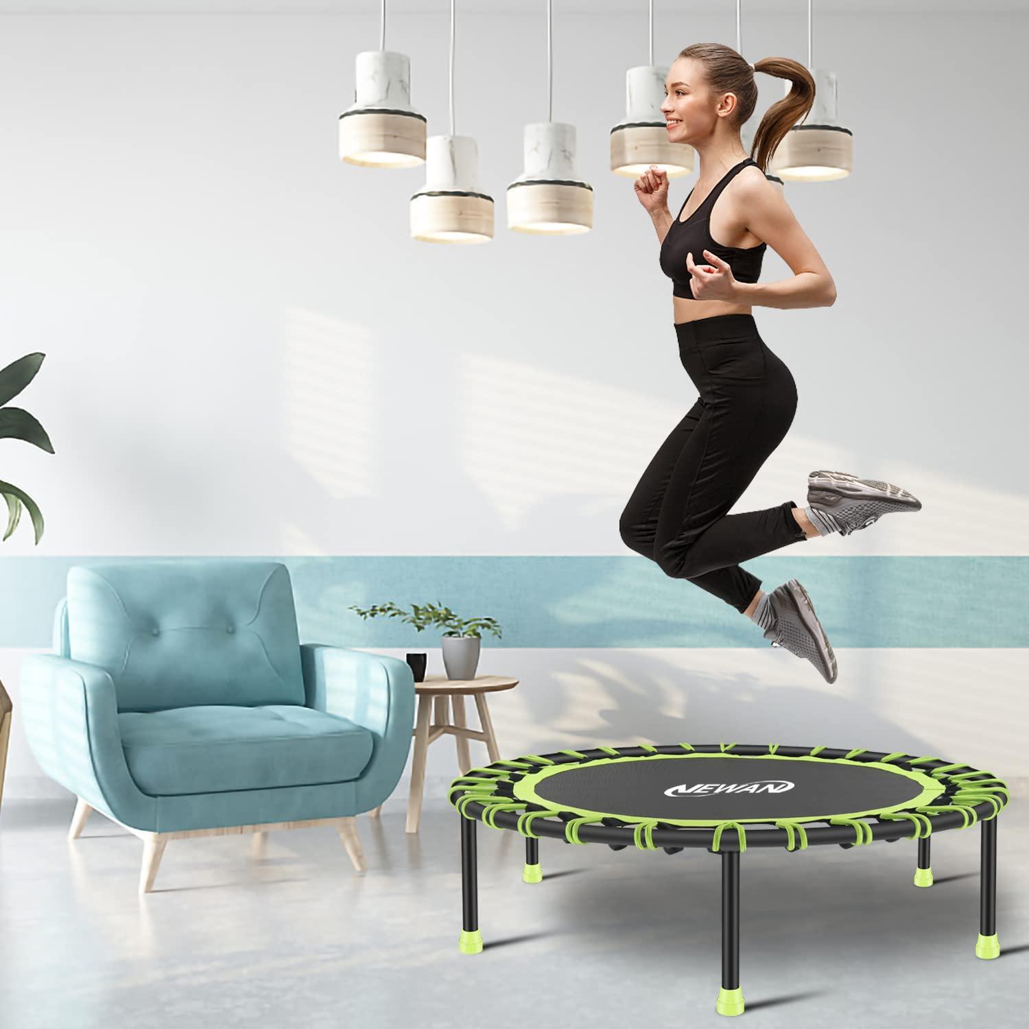 NEWAN Newan 40'' Silent Fitness Mini Trampoline - Indoor Rebounder for Adults - Best Urban Cardio Jump Fitness Workout Trainer, Covered Bungee Rope System - Max Limit 330 lbs