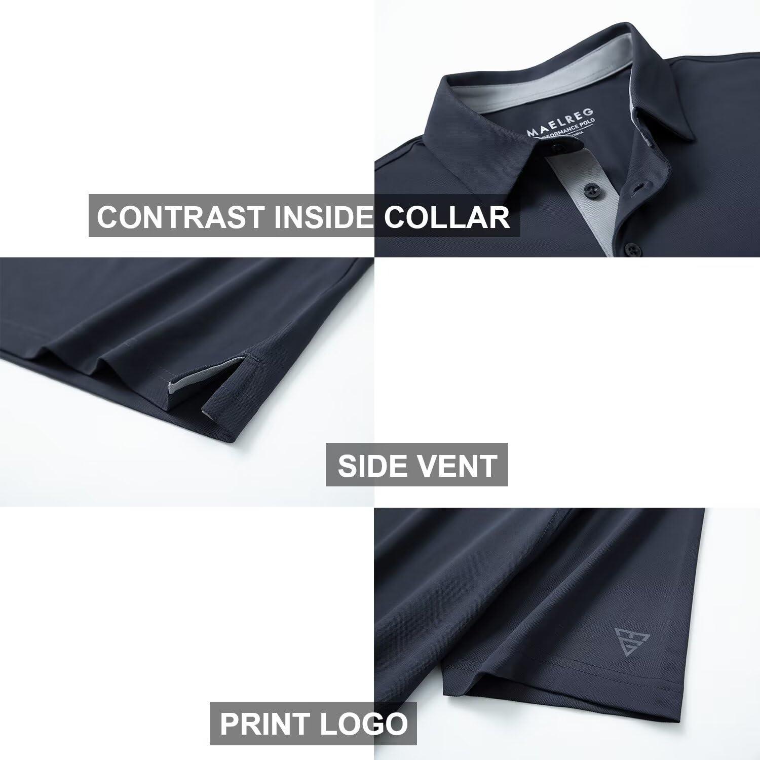 M MAELREG M MAELREG Mens Pique Polo Shirts Short Sleeve Performance Moisture Wicking Quick Dry Casual Golf Shirts for Men Dark Grey